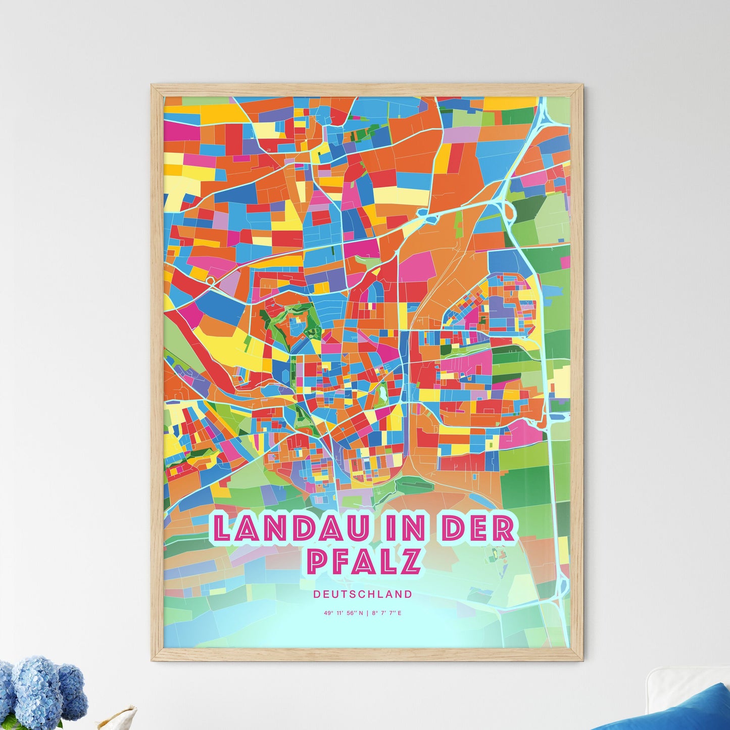 Colorful LANDAU IN DER PFALZ GERMANY Fine Art Map Crazy Colors
