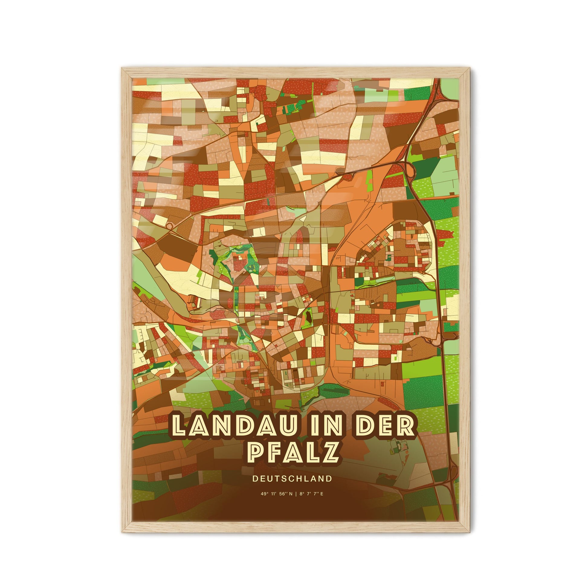 Colorful LANDAU IN DER PFALZ GERMANY Fine Art Map Farmhouse