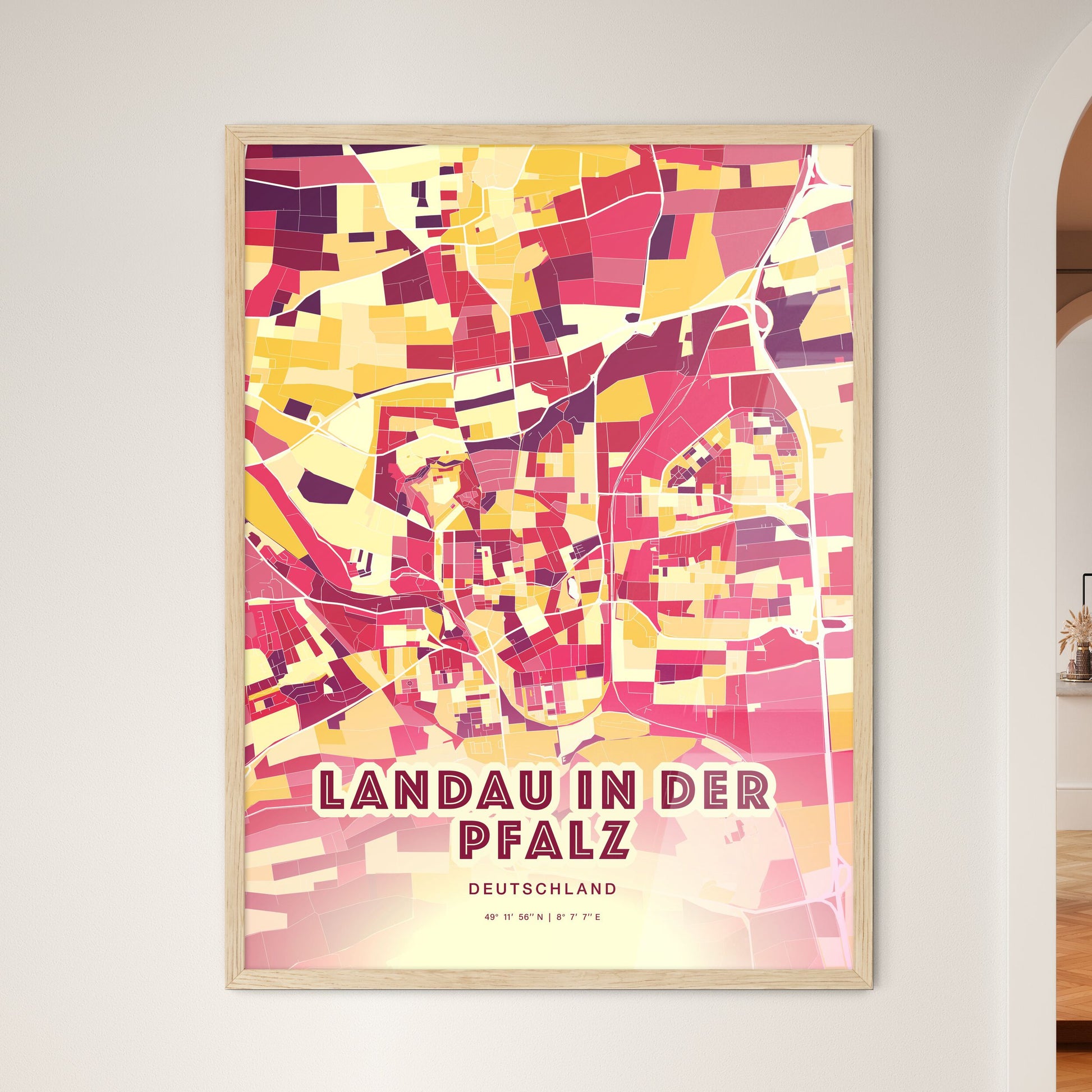 Colorful LANDAU IN DER PFALZ GERMANY Fine Art Map Hot Red