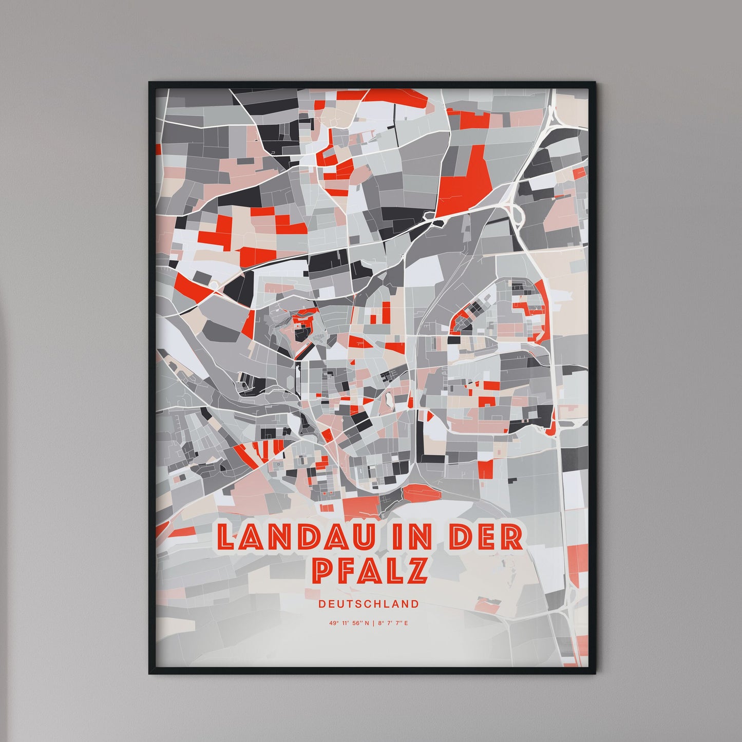 Colorful LANDAU IN DER PFALZ GERMANY Fine Art Map Modern