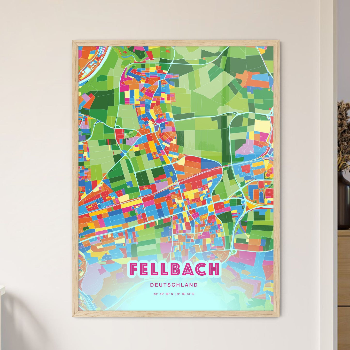 Colorful FELLBACH GERMANY Fine Art Map Crazy Colors
