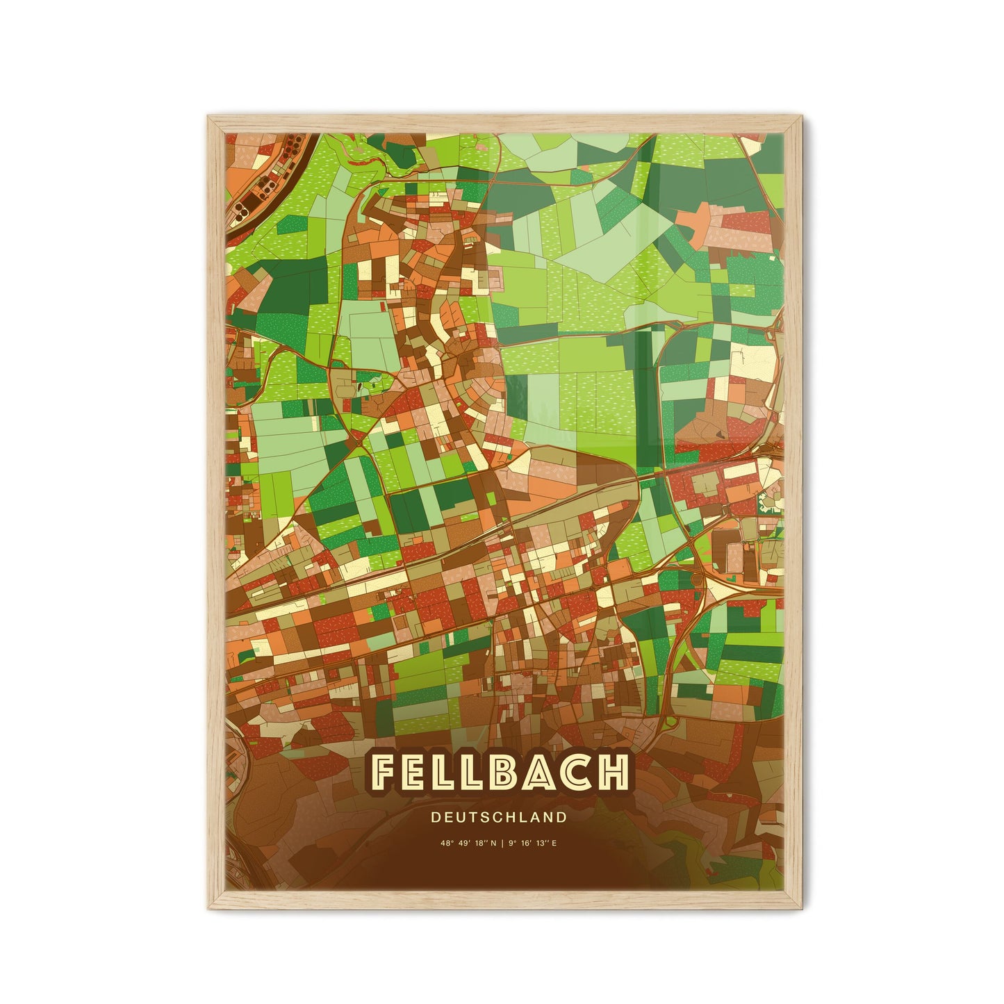 Colorful FELLBACH GERMANY Fine Art Map Farmhouse