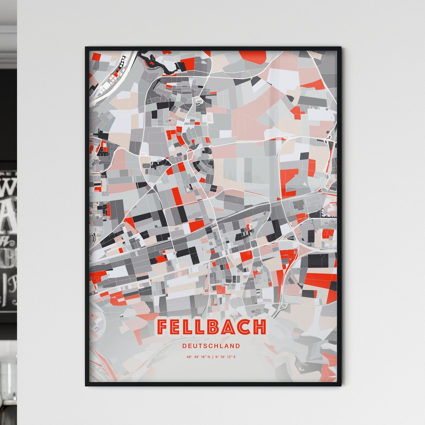 Colorful FELLBACH GERMANY Fine Art Map Modern