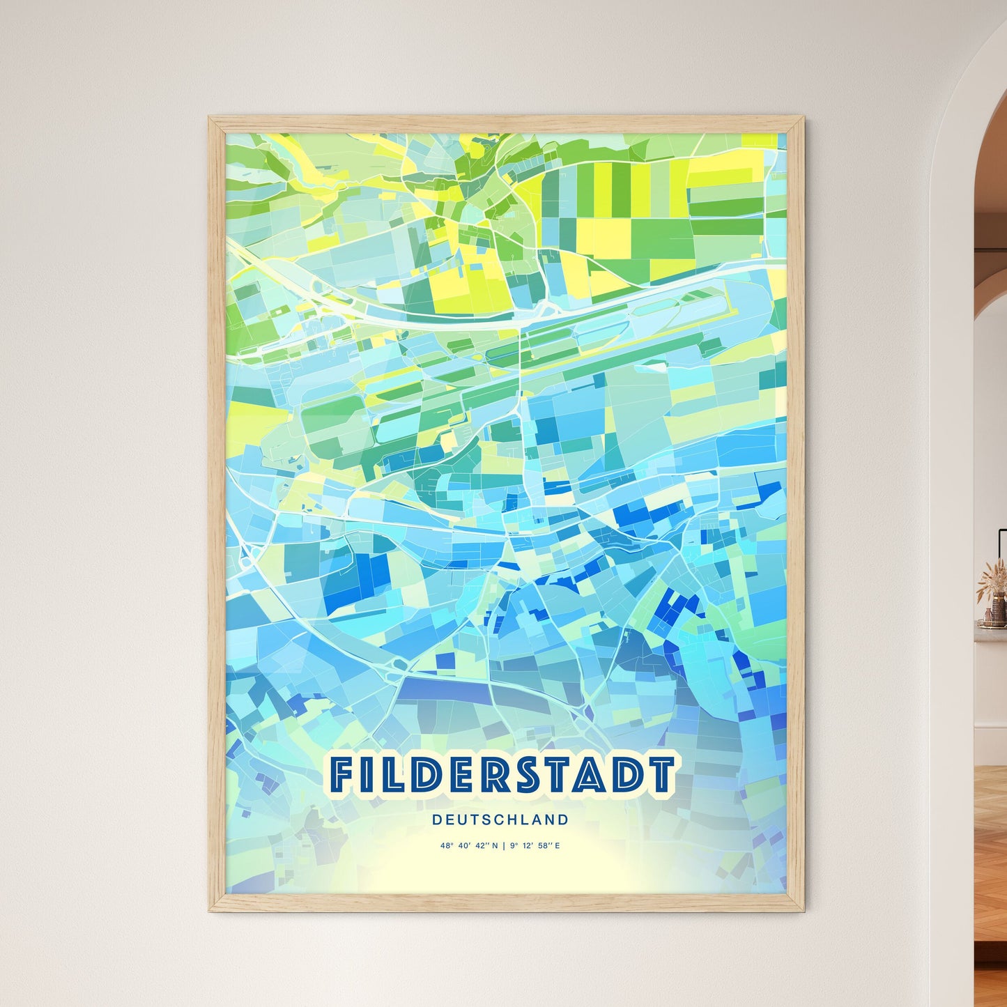 Colorful FILDERSTADT GERMANY Fine Art Map Cool Blue