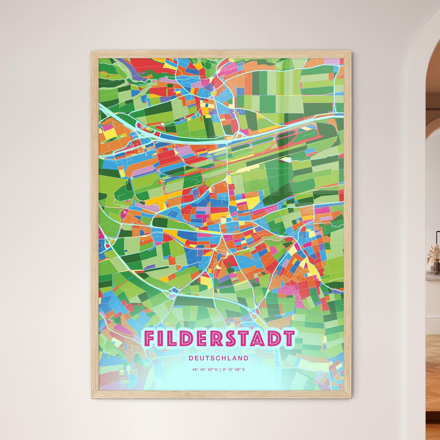 Colorful FILDERSTADT GERMANY Fine Art Map Crazy Colors
