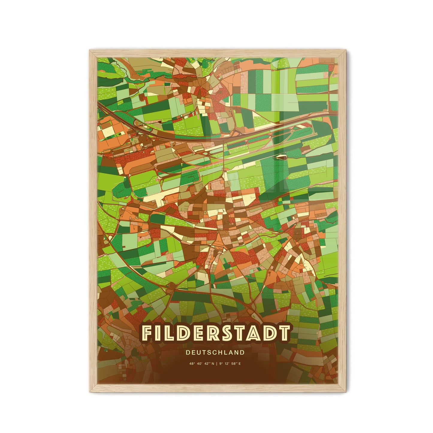 Colorful FILDERSTADT GERMANY Fine Art Map Farmhouse