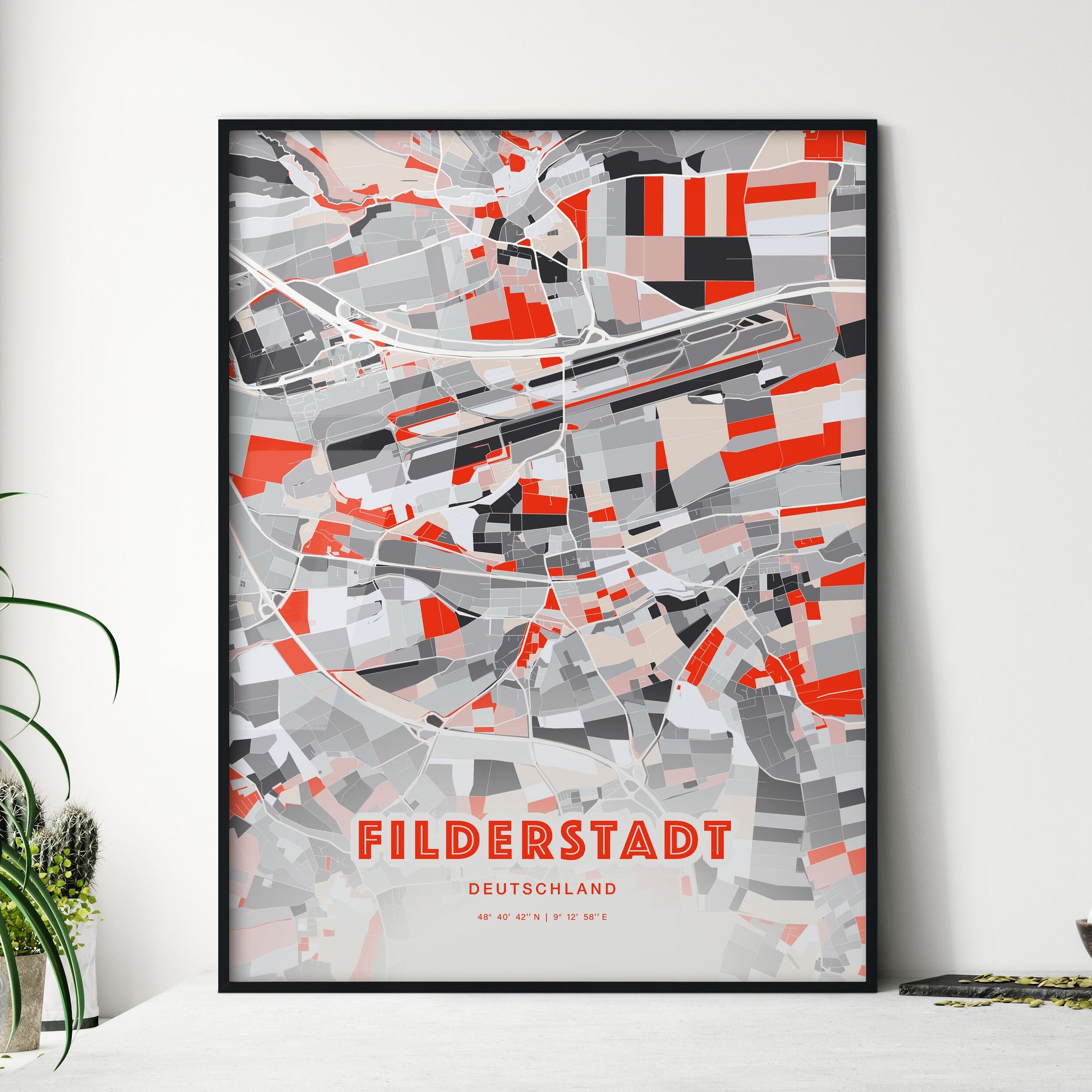 Colorful FILDERSTADT GERMANY Fine Art Map Modern