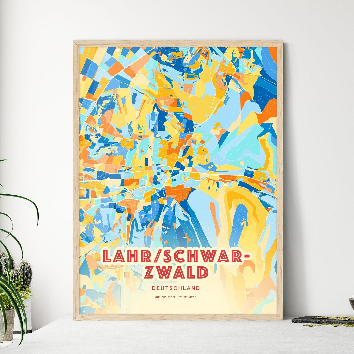 Colorful LAHR/SCHWARZWALD GERMANY Fine Art Map Blue Orange