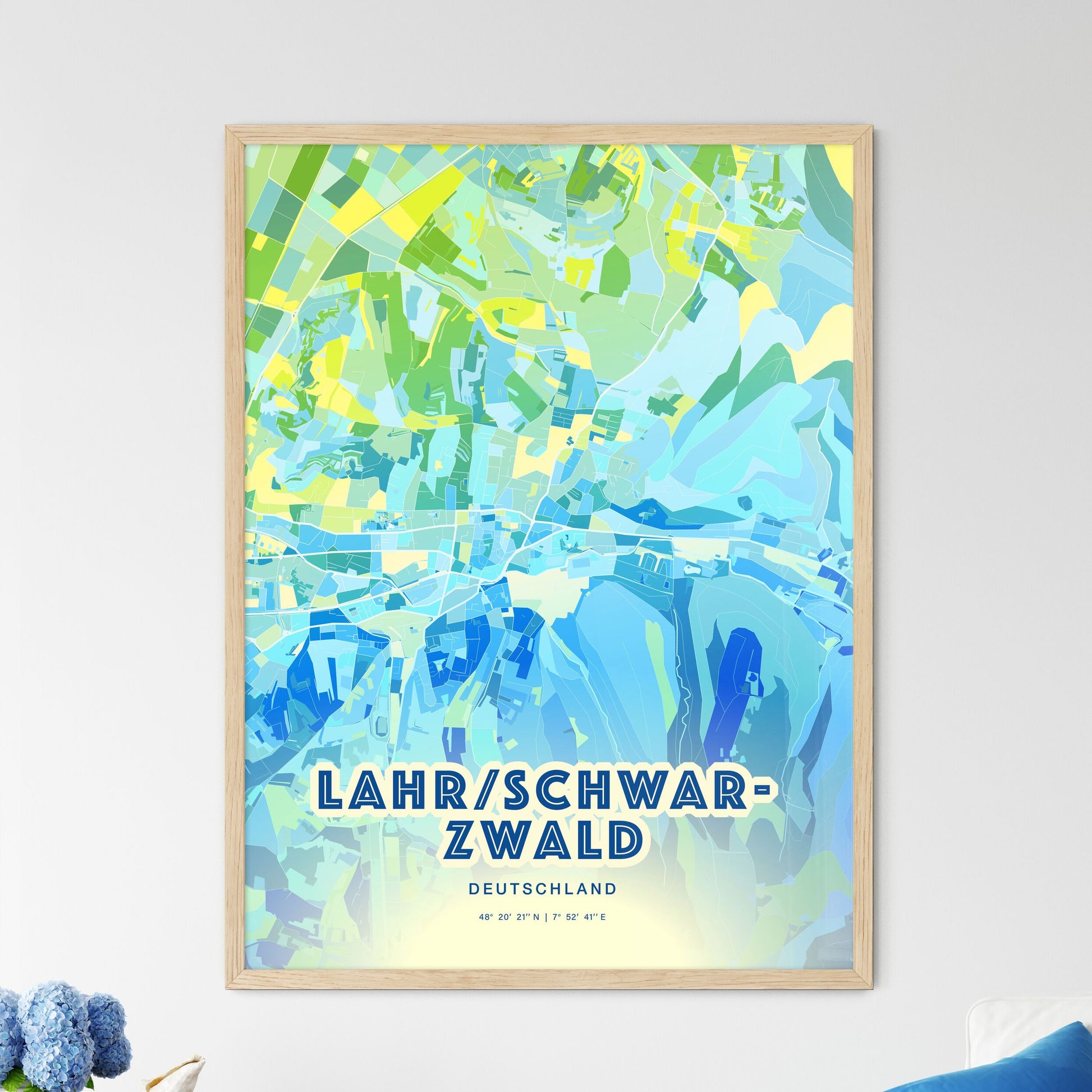 Colorful LAHR/SCHWARZWALD GERMANY Fine Art Map Cool Blue