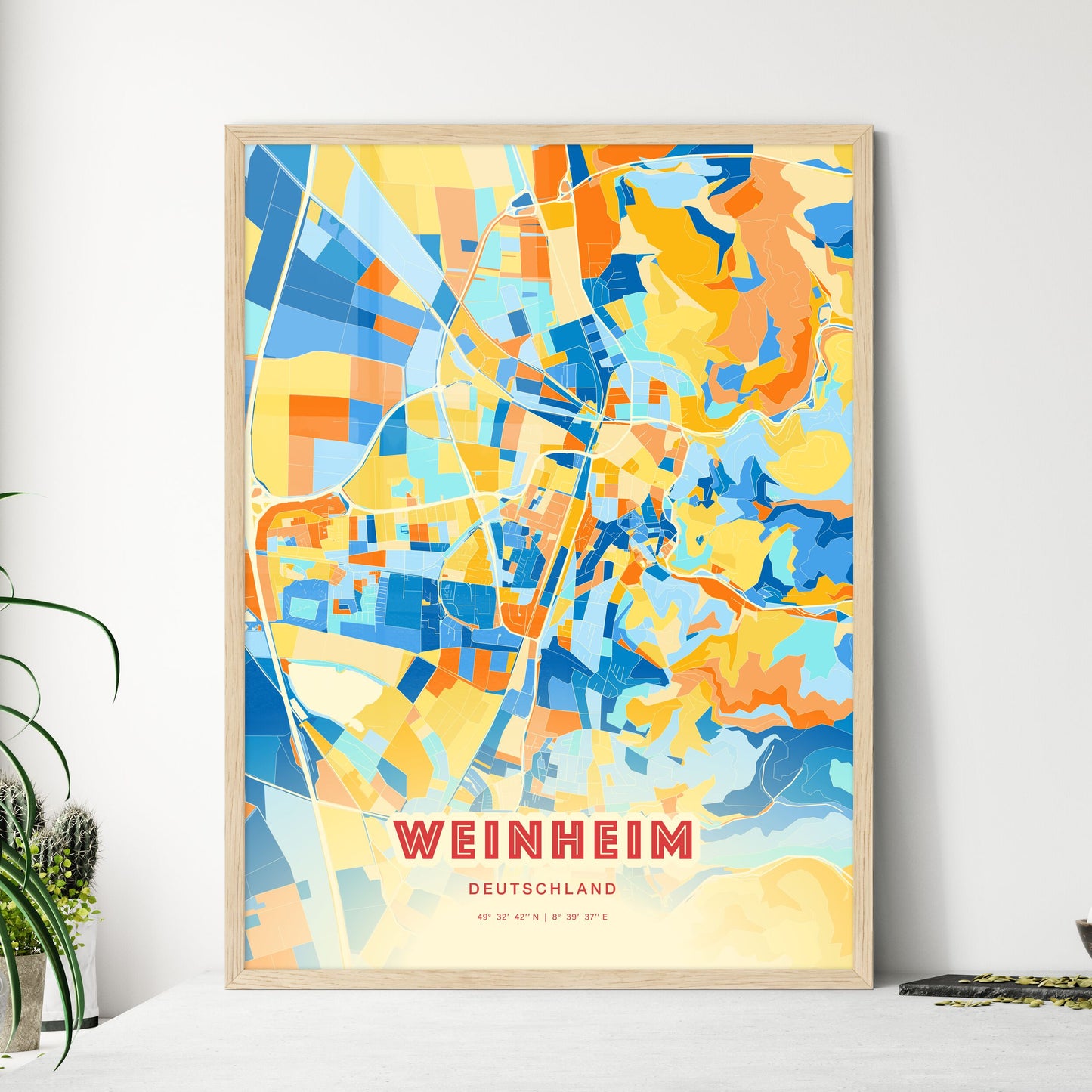 Colorful WEINHEIM GERMANY Fine Art Map Blue Orange