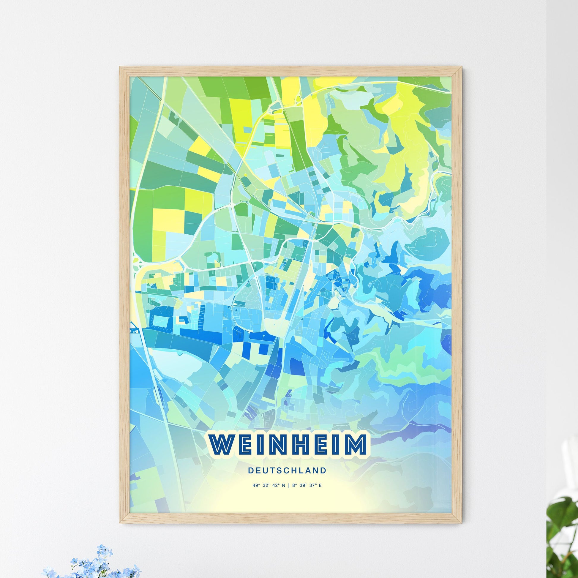 Colorful WEINHEIM GERMANY Fine Art Map Cool Blue