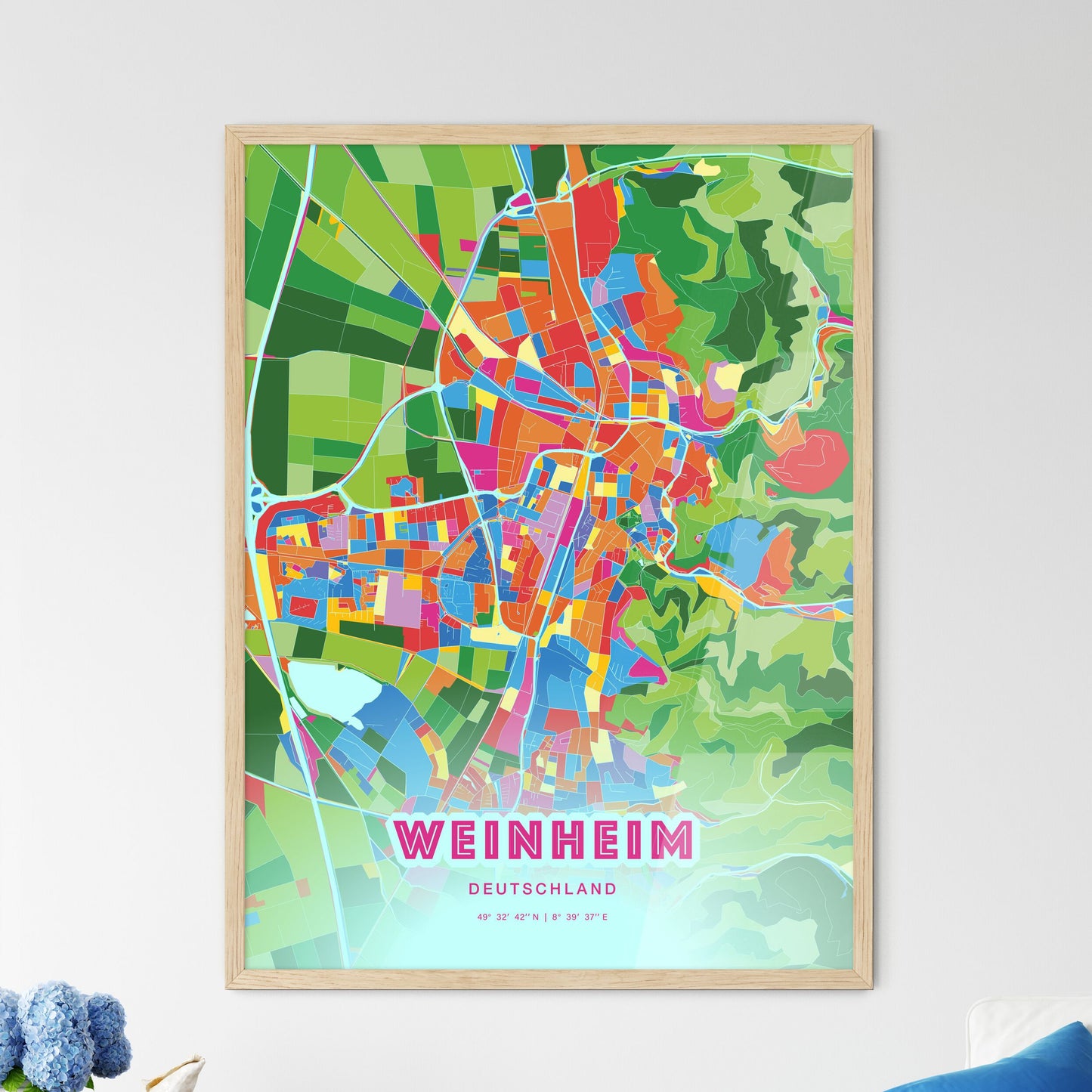 Colorful WEINHEIM GERMANY Fine Art Map Crazy Colors