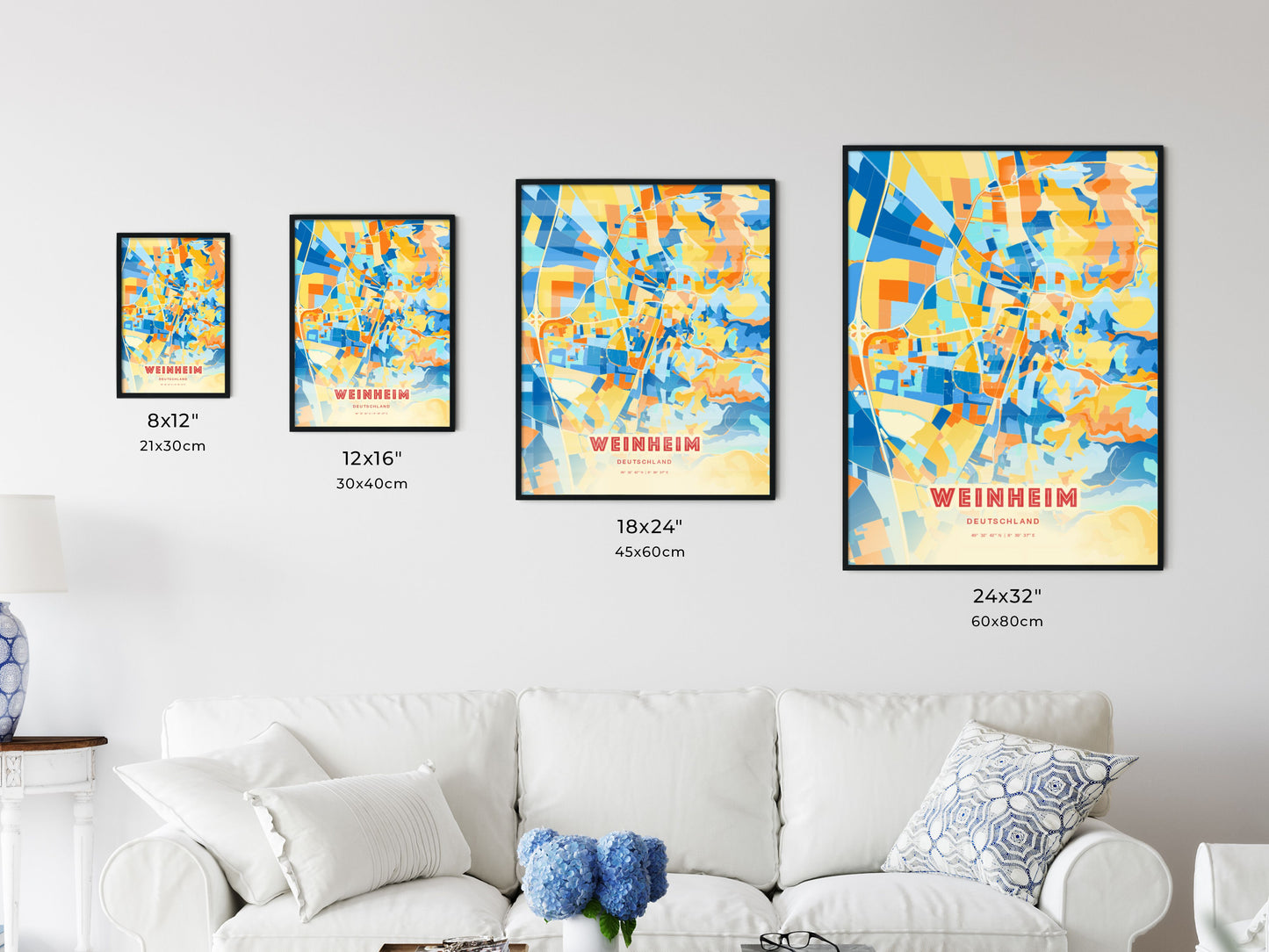 Colorful WEINHEIM GERMANY Fine Art Map Blue Orange