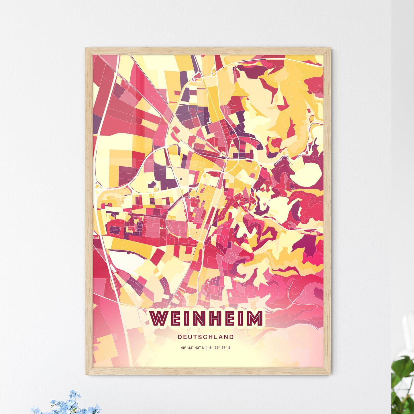 Colorful WEINHEIM GERMANY Fine Art Map Hot Red