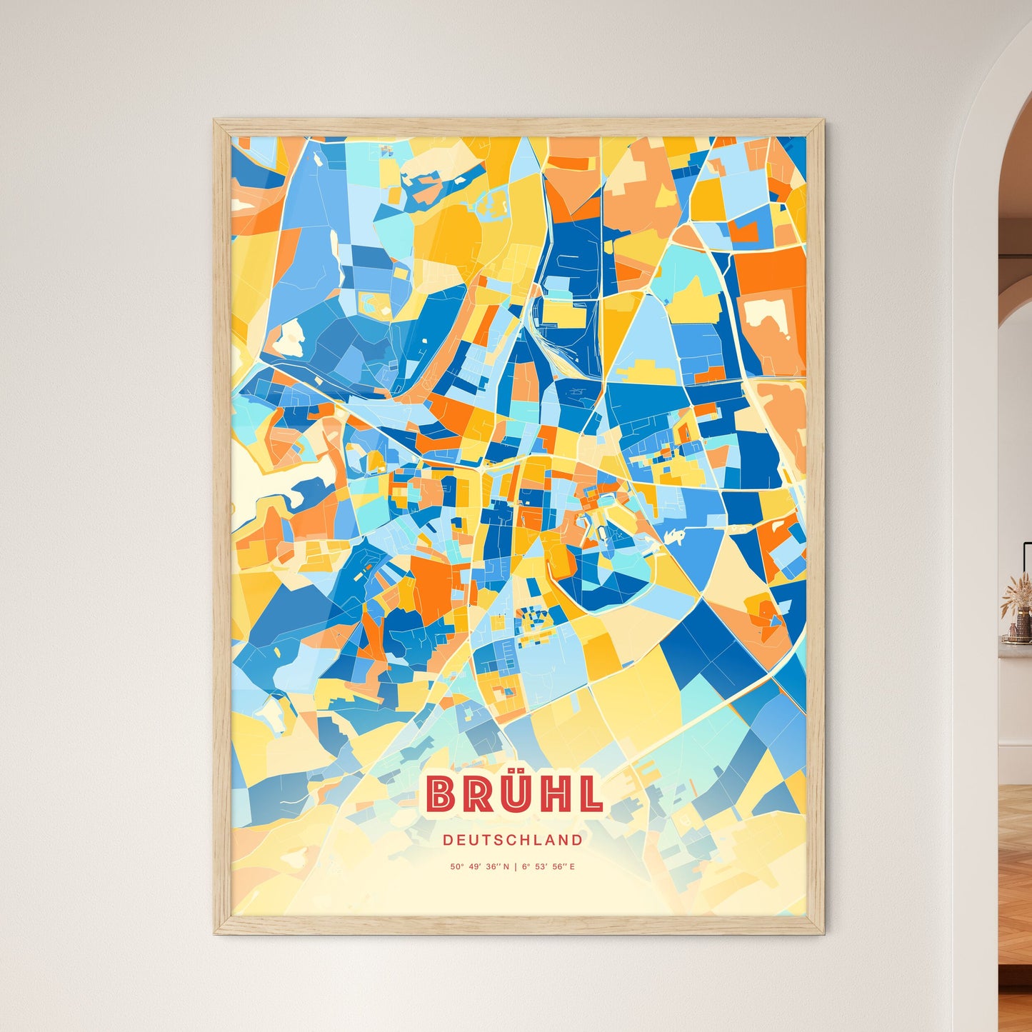 Colorful BRUHL GERMANY Fine Art Map Blue Orange