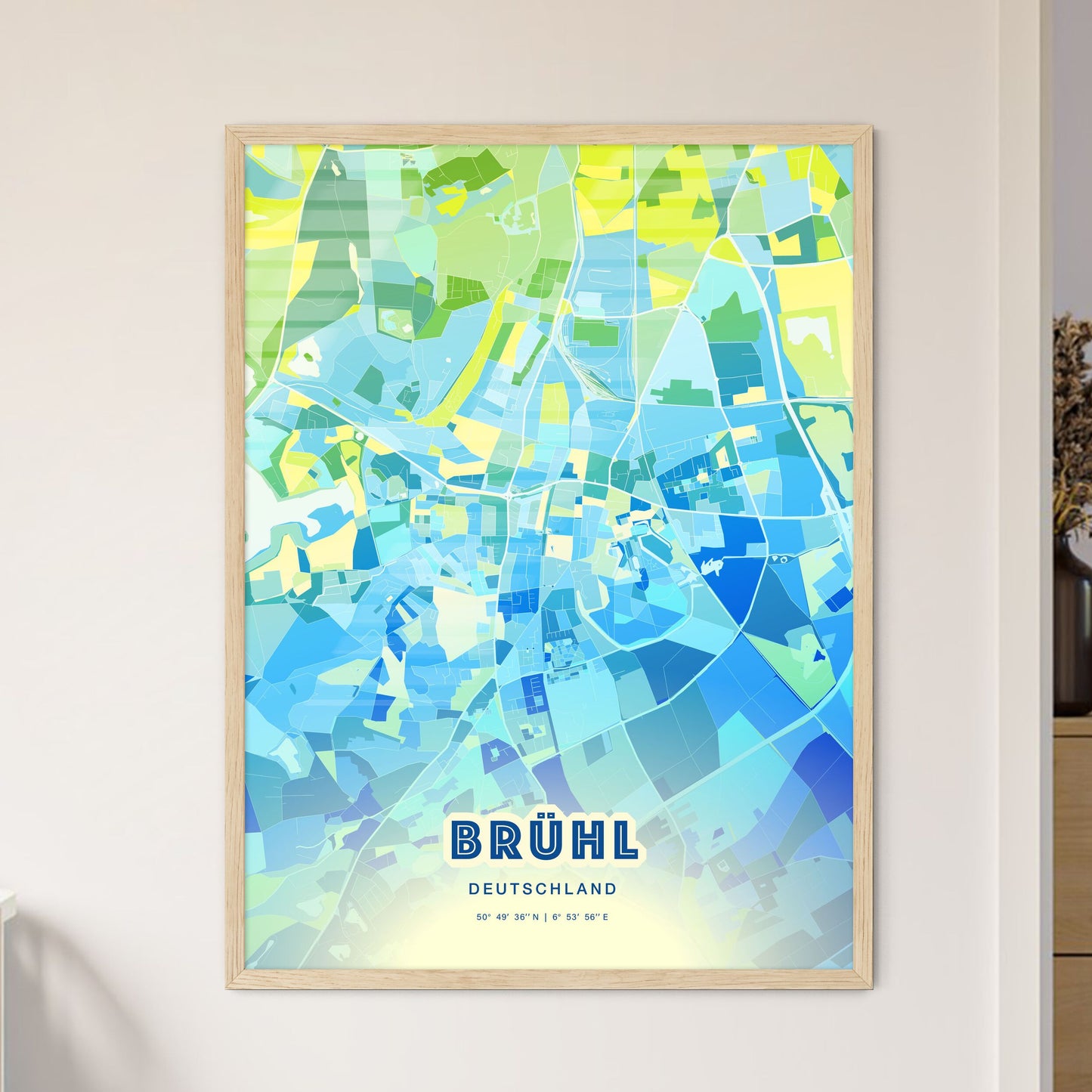 Colorful BRUHL GERMANY Fine Art Map Cool Blue