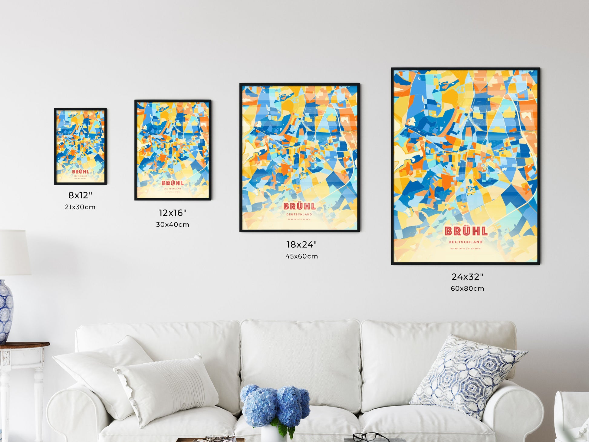 Colorful BRUHL GERMANY Fine Art Map Blue Orange