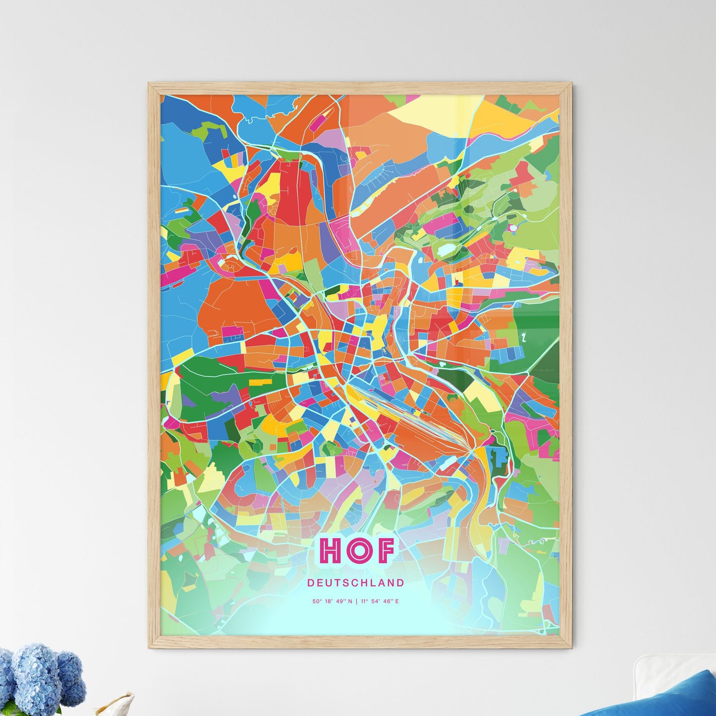 Colorful HOF GERMANY Fine Art Map Crazy Colors
