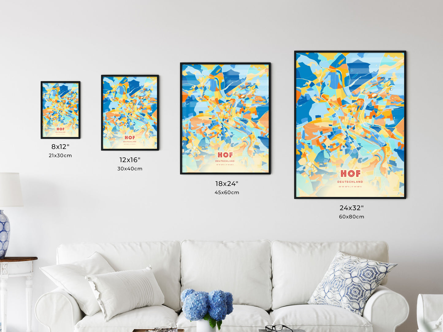 Colorful HOF GERMANY Fine Art Map Blue Orange