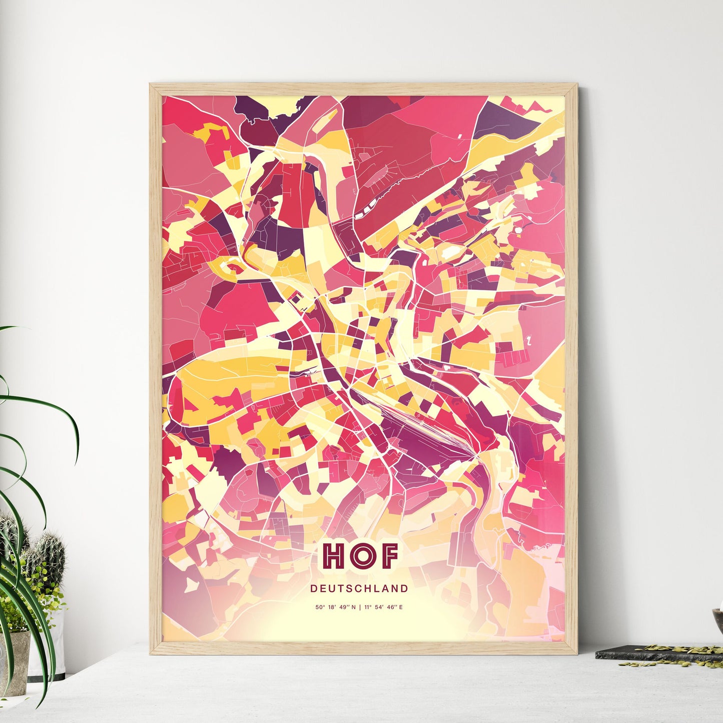 Colorful HOF GERMANY Fine Art Map Hot Red