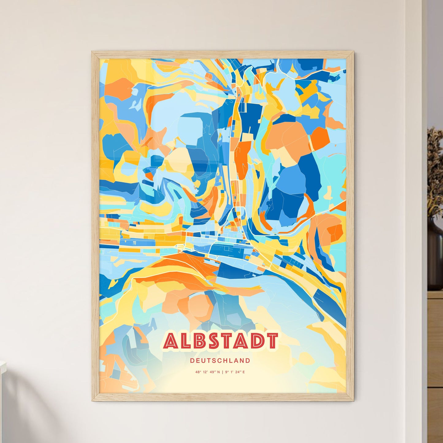 Colorful ALBSTADT GERMANY Fine Art Map Blue Orange