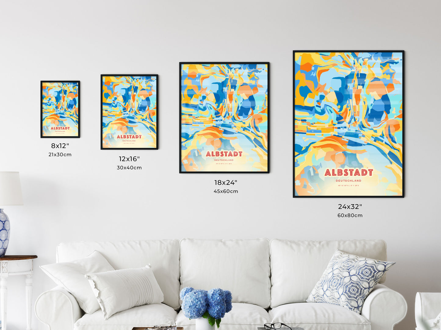 Colorful ALBSTADT GERMANY Fine Art Map Blue Orange