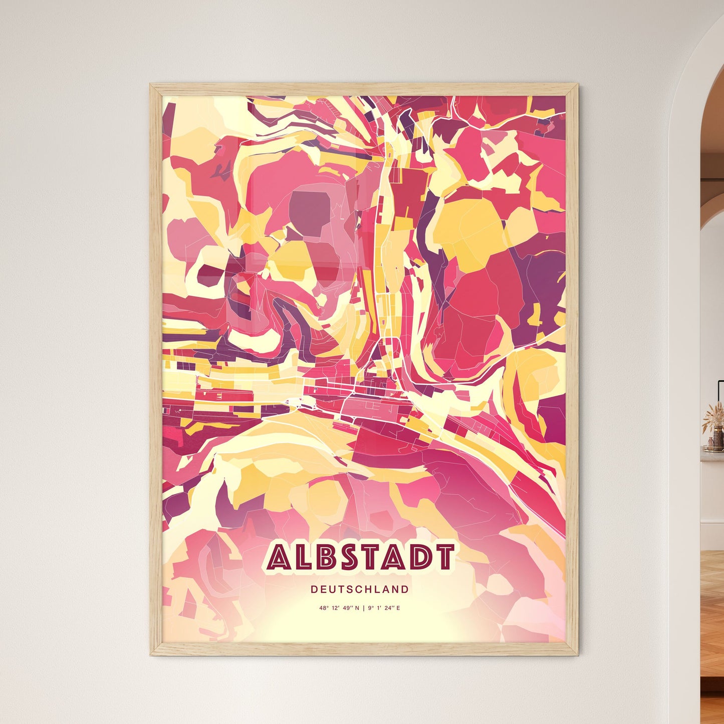 Colorful ALBSTADT GERMANY Fine Art Map Hot Red