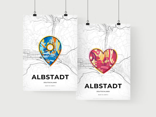 ALBSTADT GERMANY minimal art map with a colorful icon. Where it all began, Couple map gift.