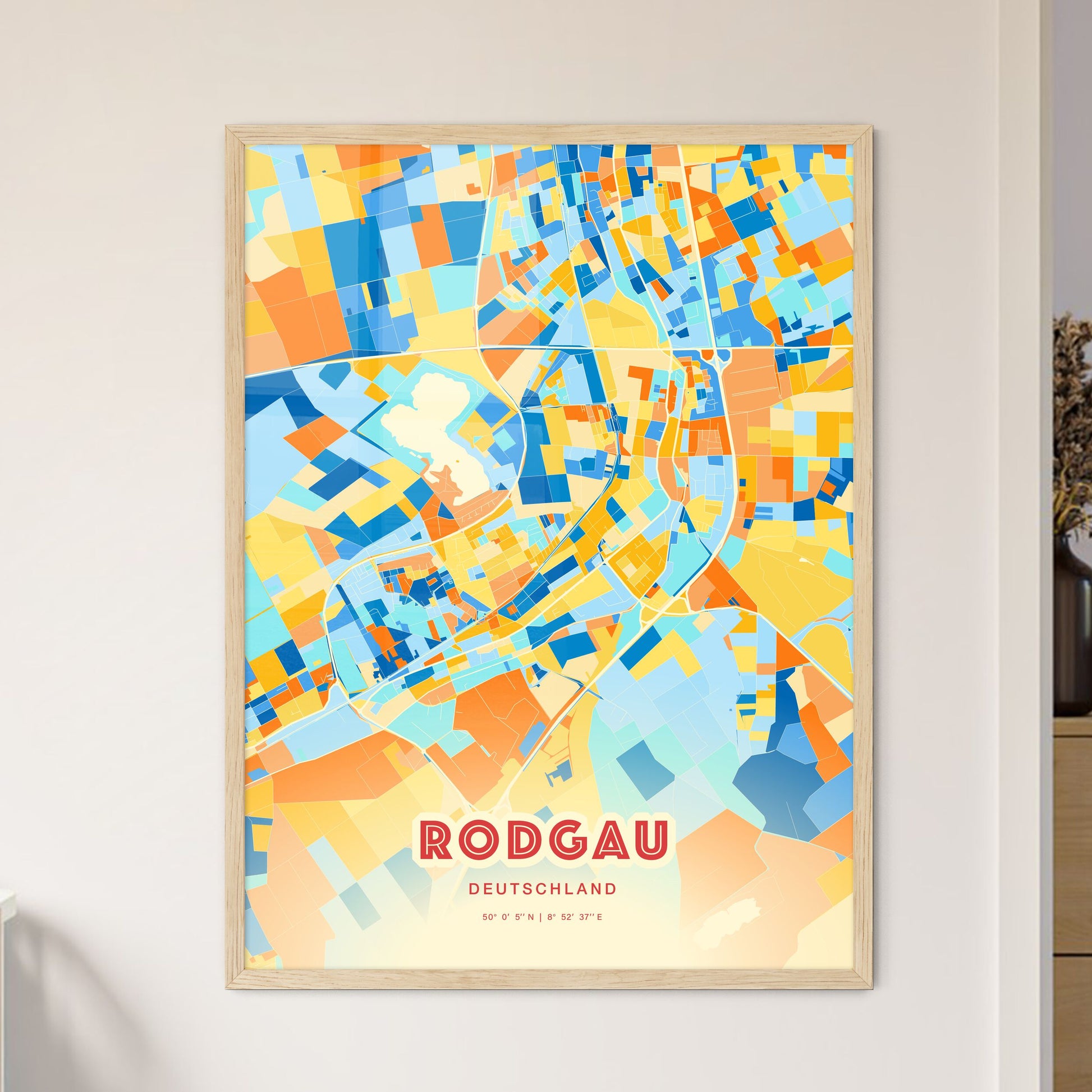 Colorful RODGAU GERMANY Fine Art Map Blue Orange