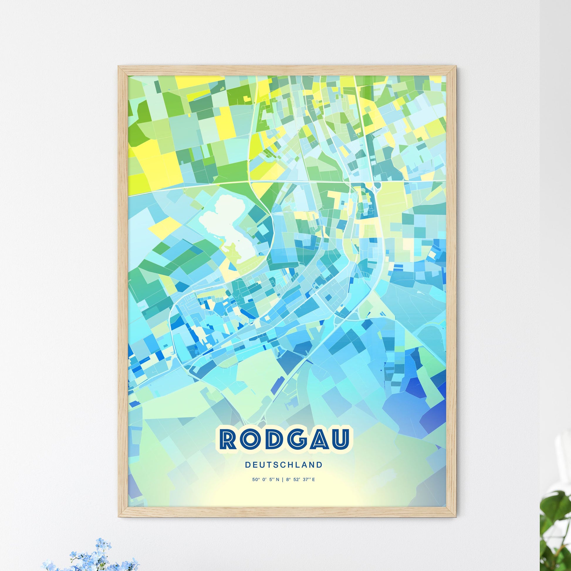 Colorful RODGAU GERMANY Fine Art Map Cool Blue