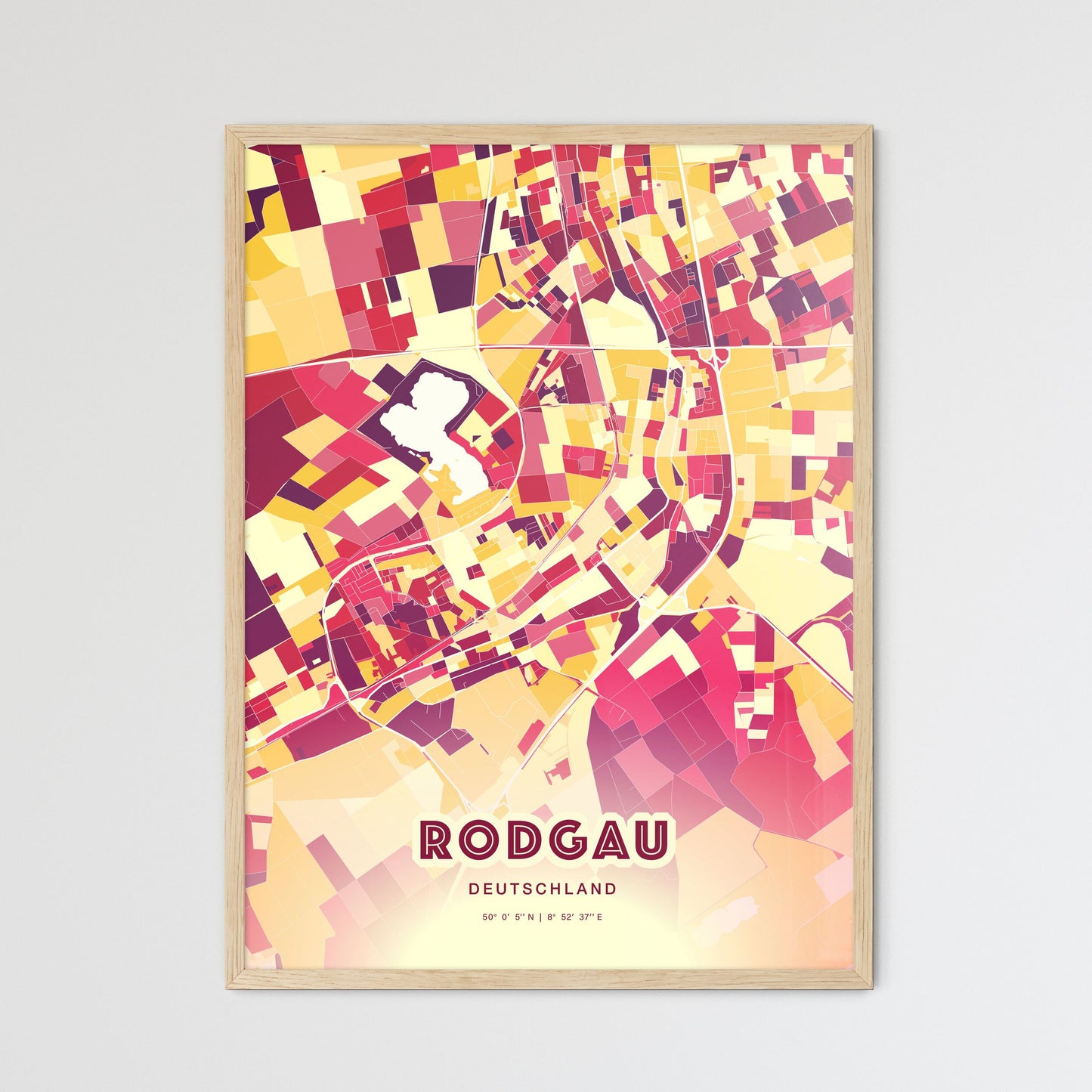 Colorful RODGAU GERMANY Fine Art Map Hot Red