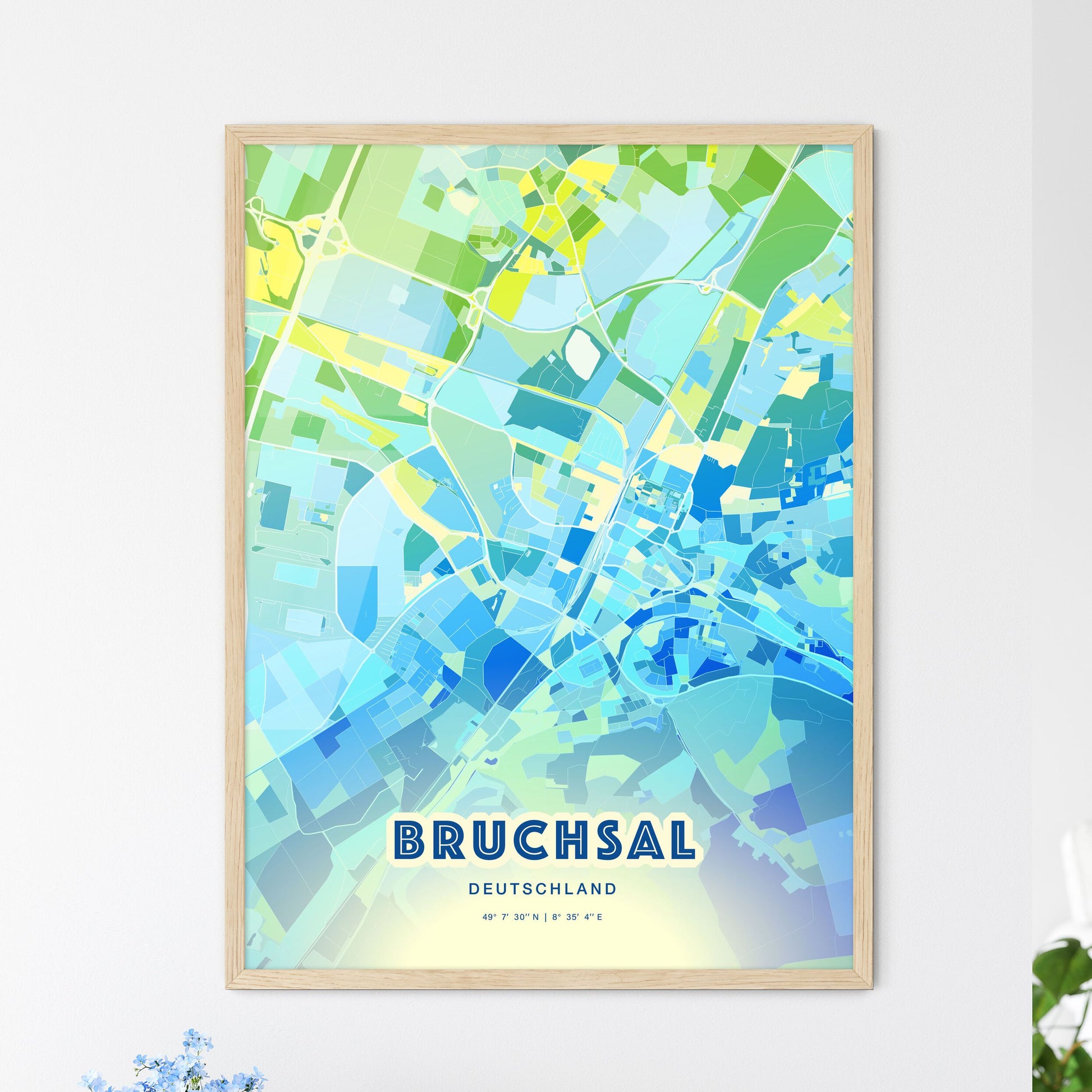 Colorful BRUCHSAL GERMANY Fine Art Map Cool Blue