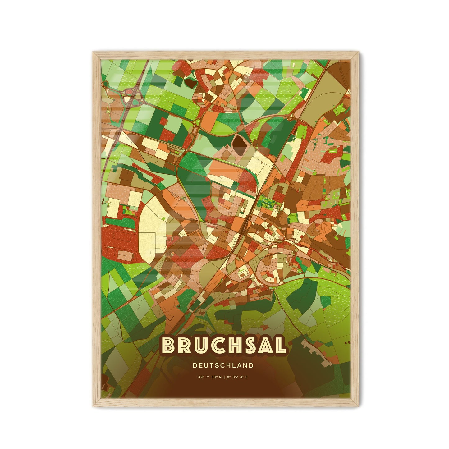 Colorful BRUCHSAL GERMANY Fine Art Map Farmhouse