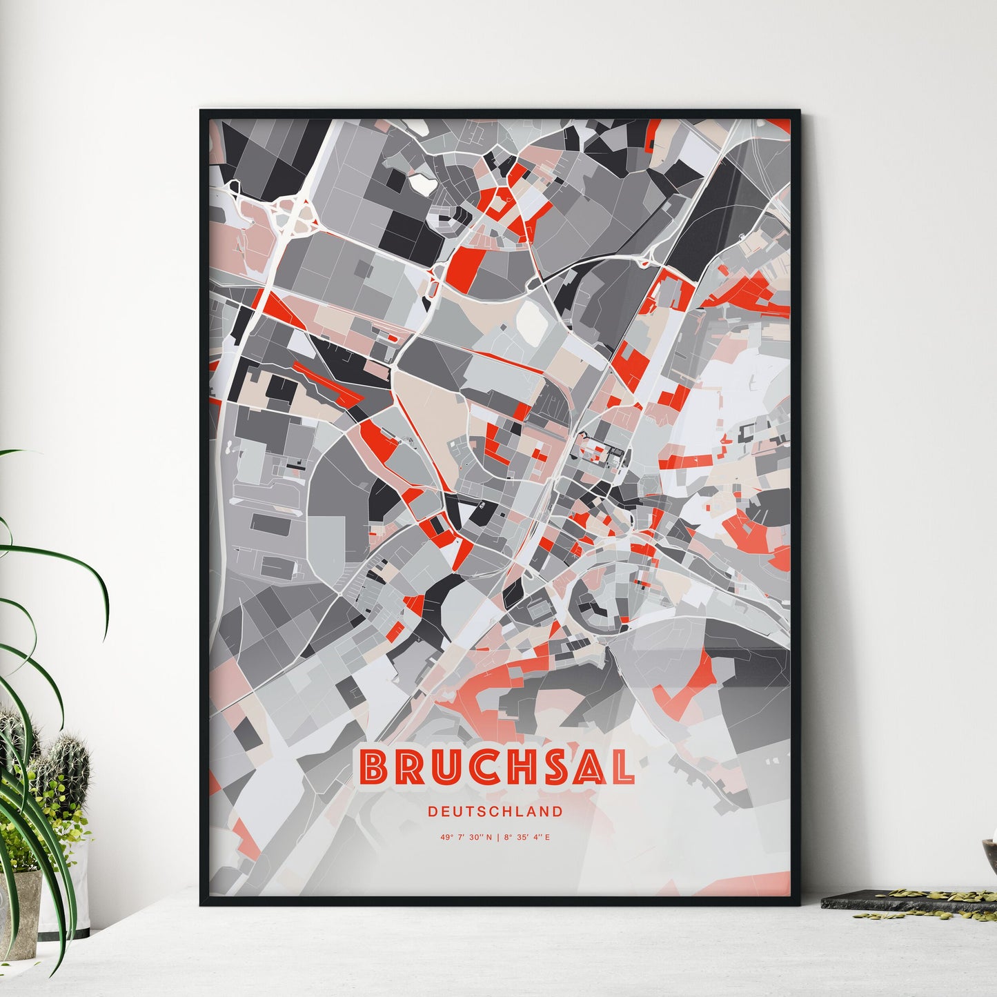 Colorful BRUCHSAL GERMANY Fine Art Map Modern