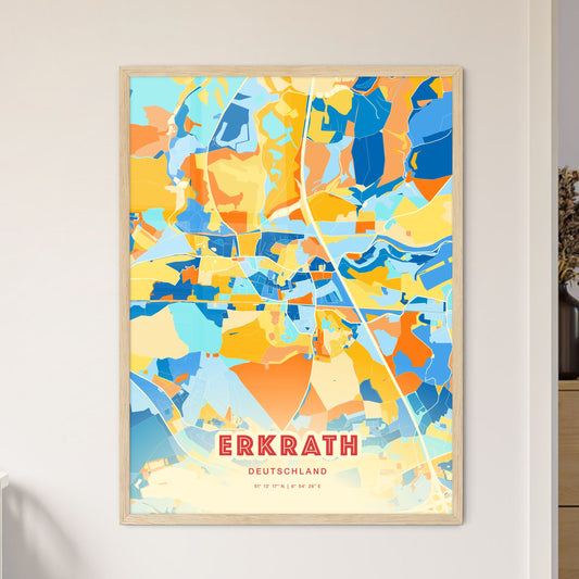 Colorful ERKRATH GERMANY Fine Art Map Blue Orange