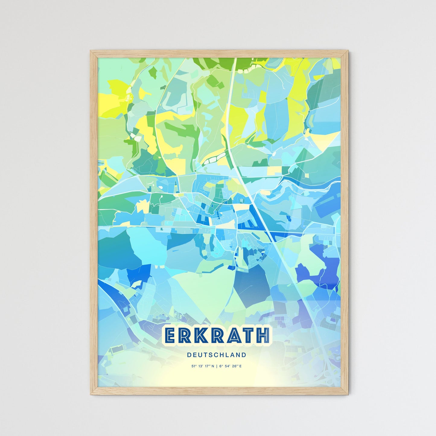 Colorful ERKRATH GERMANY Fine Art Map Cool Blue