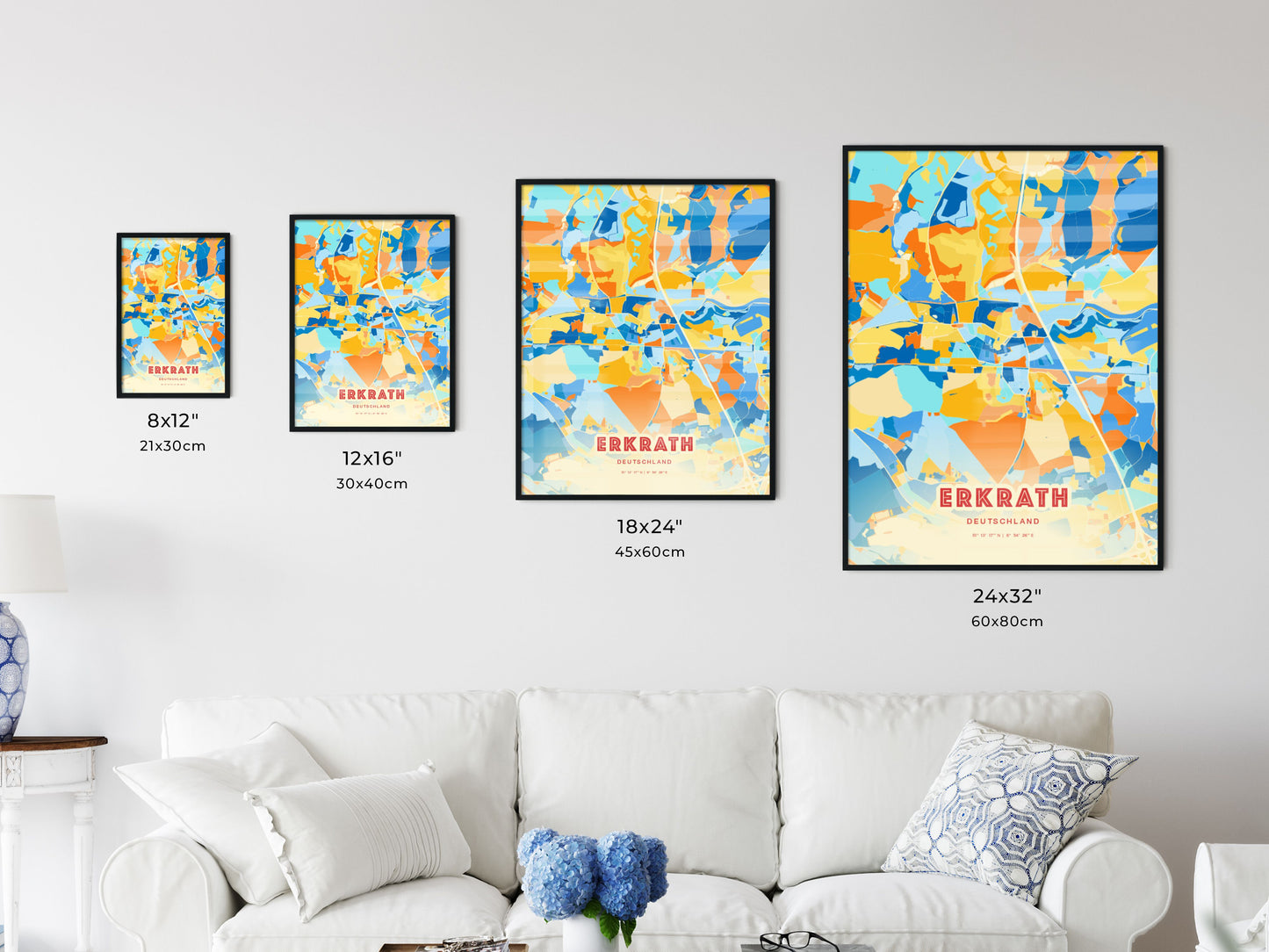 Colorful ERKRATH GERMANY Fine Art Map Blue Orange