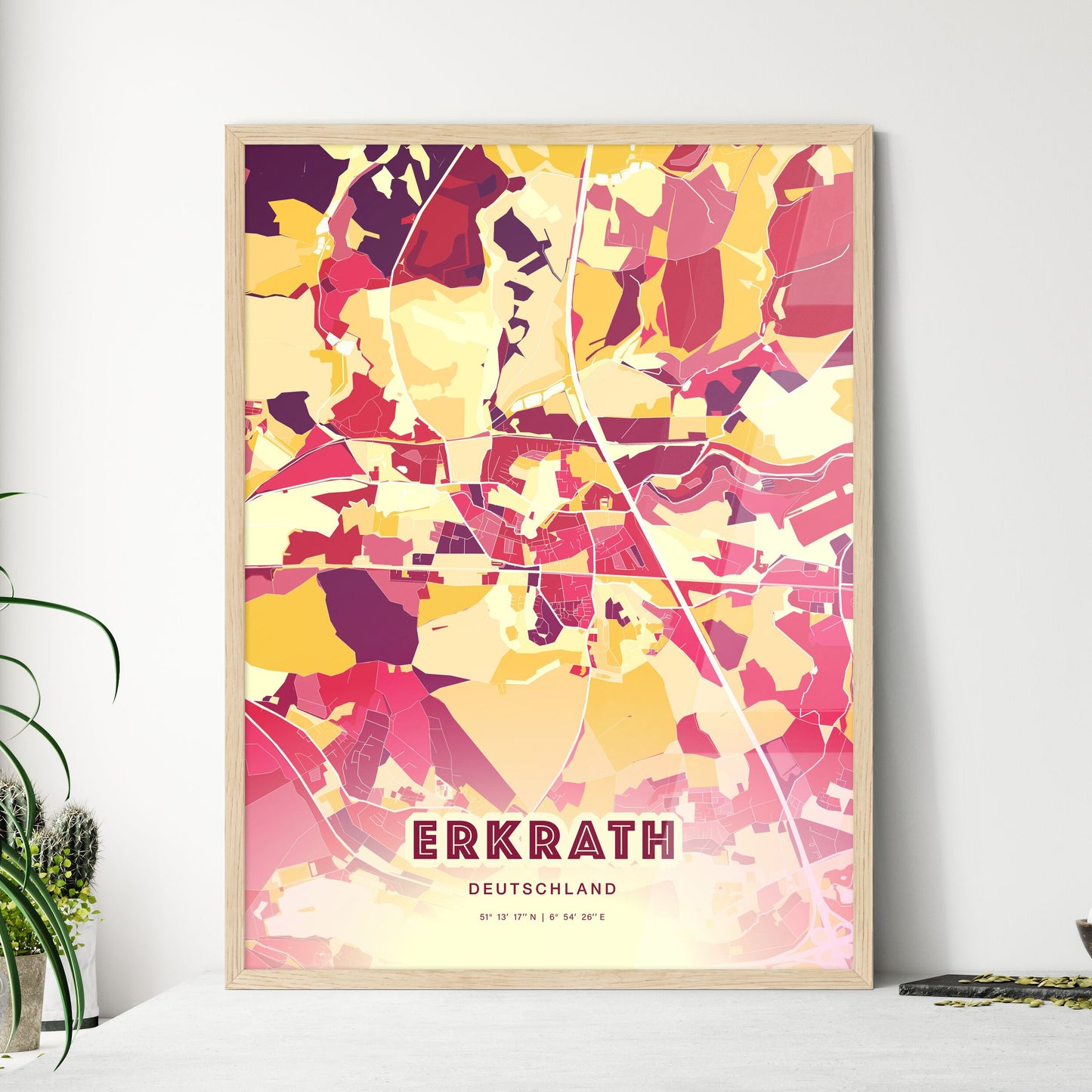 Colorful ERKRATH GERMANY Fine Art Map Hot Red