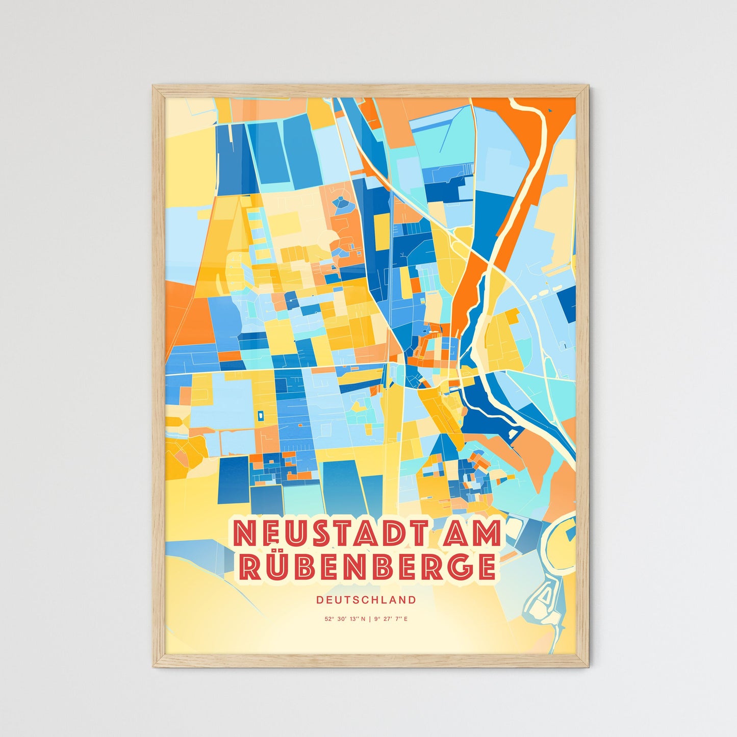 Colorful NEUSTADT AM RUBENBERGE GERMANY Fine Art Map Blue Orange