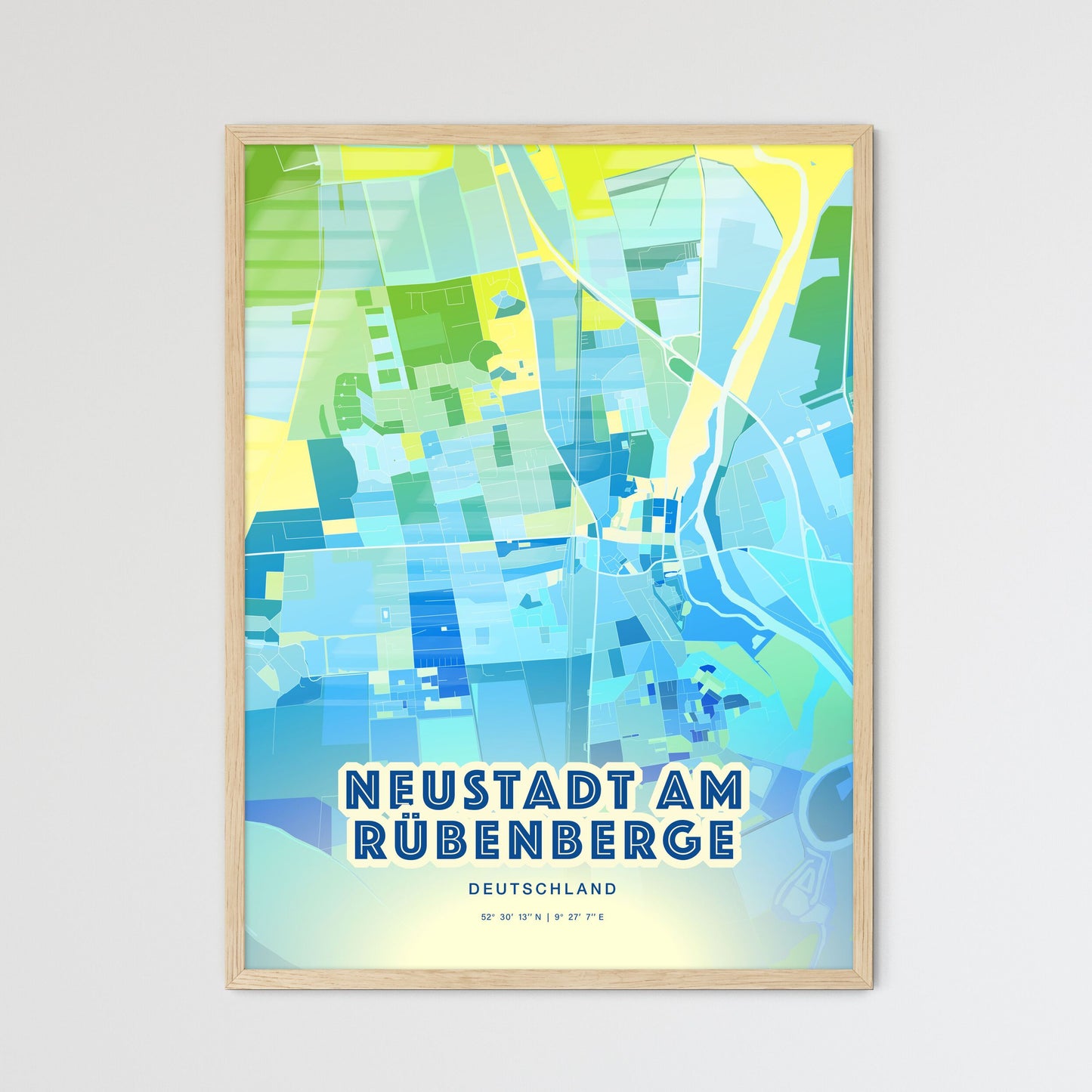 Colorful NEUSTADT AM RUBENBERGE GERMANY Fine Art Map Cool Blue