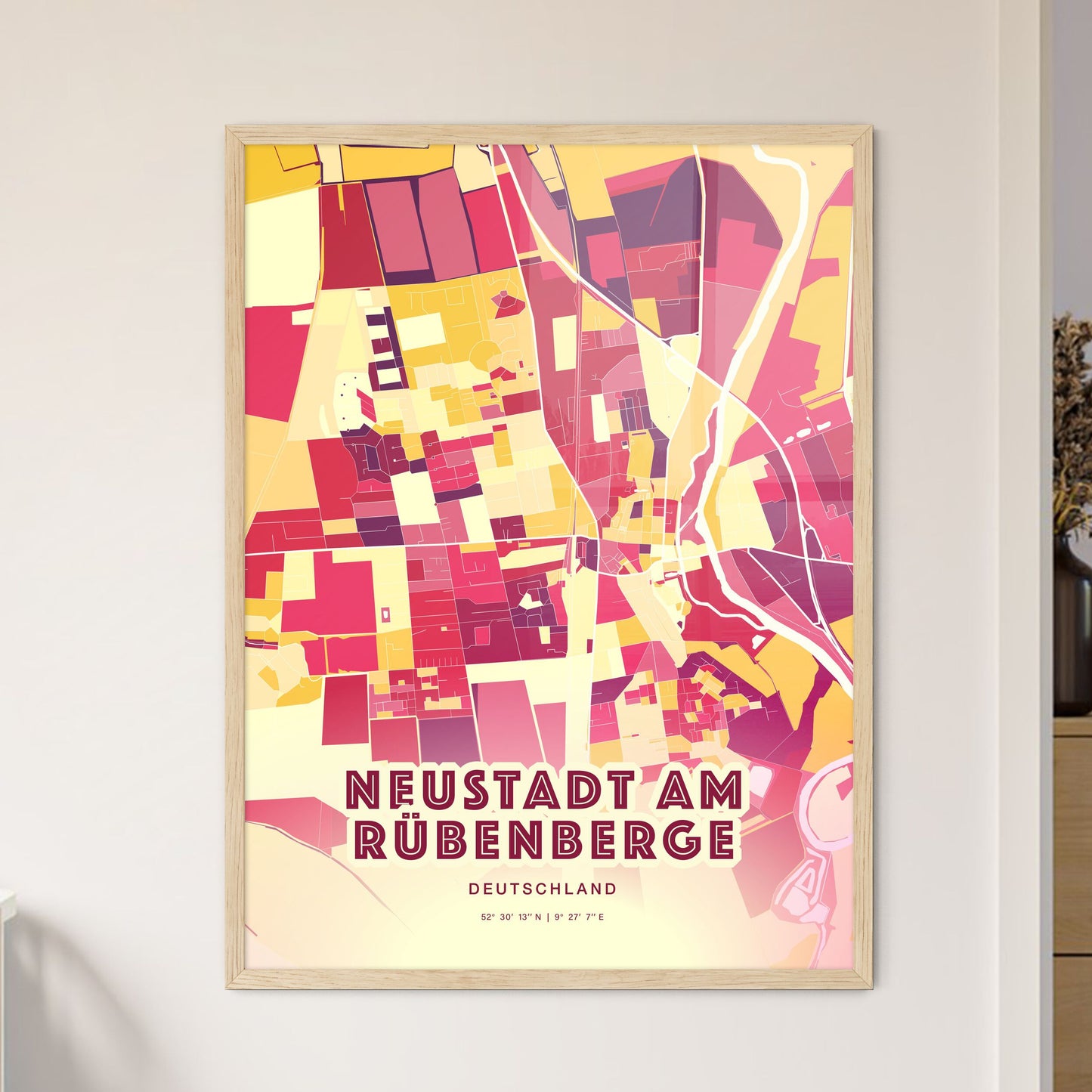 Colorful NEUSTADT AM RUBENBERGE GERMANY Fine Art Map Hot Red