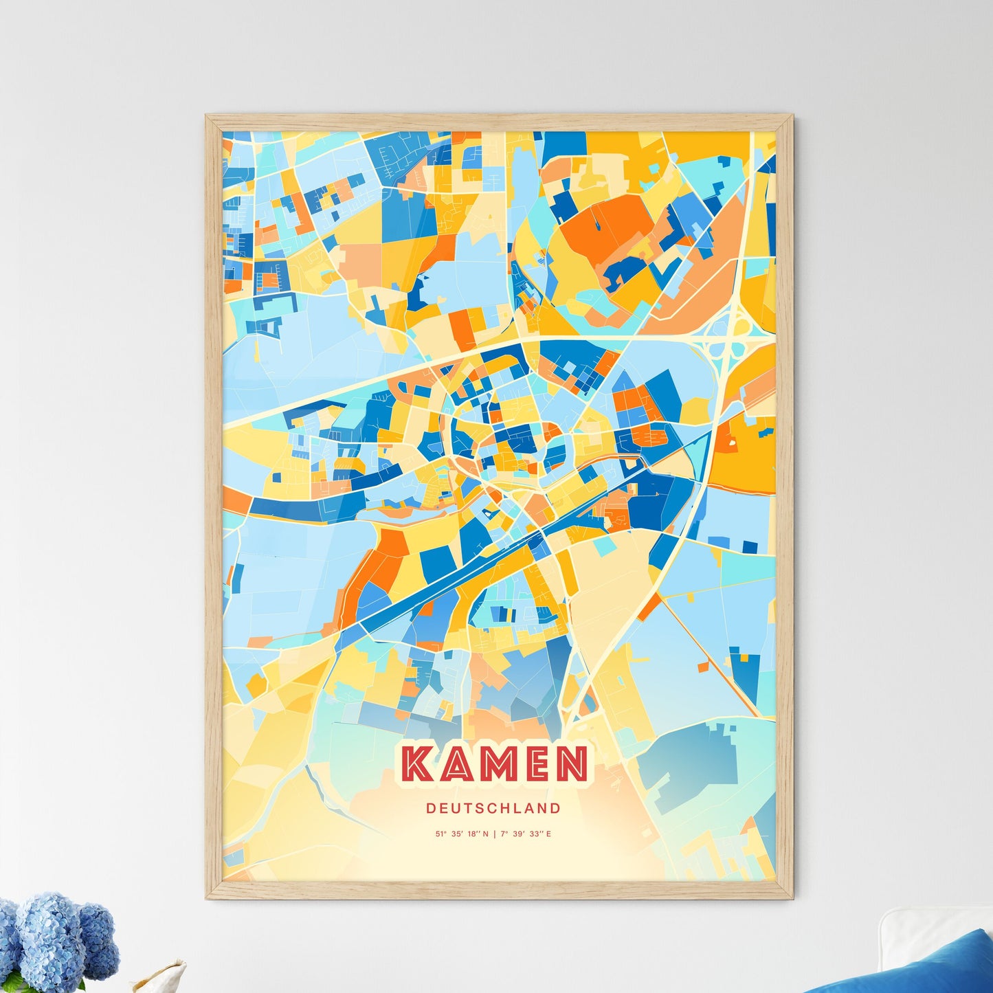 Colorful KAMEN GERMANY Fine Art Map Blue Orange