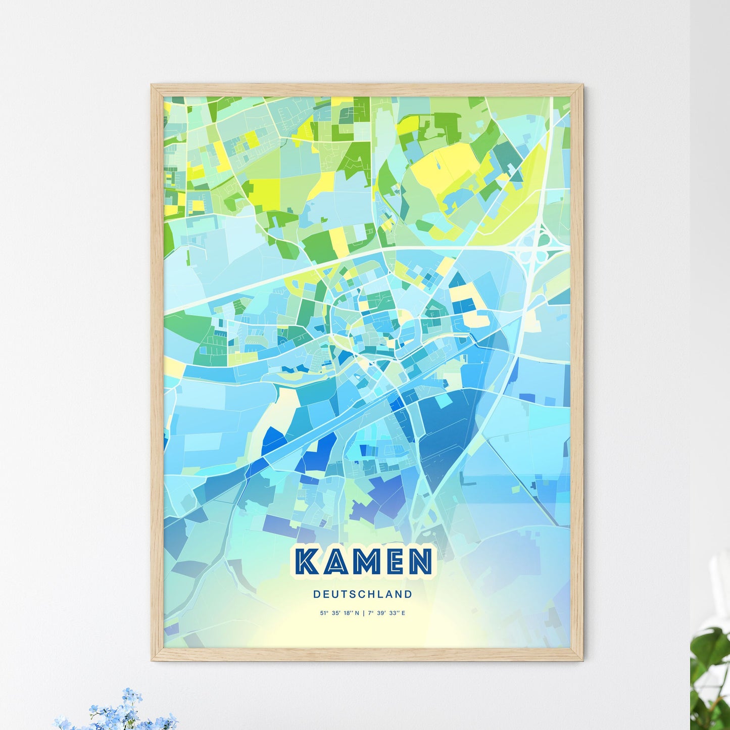 Colorful KAMEN GERMANY Fine Art Map Cool Blue