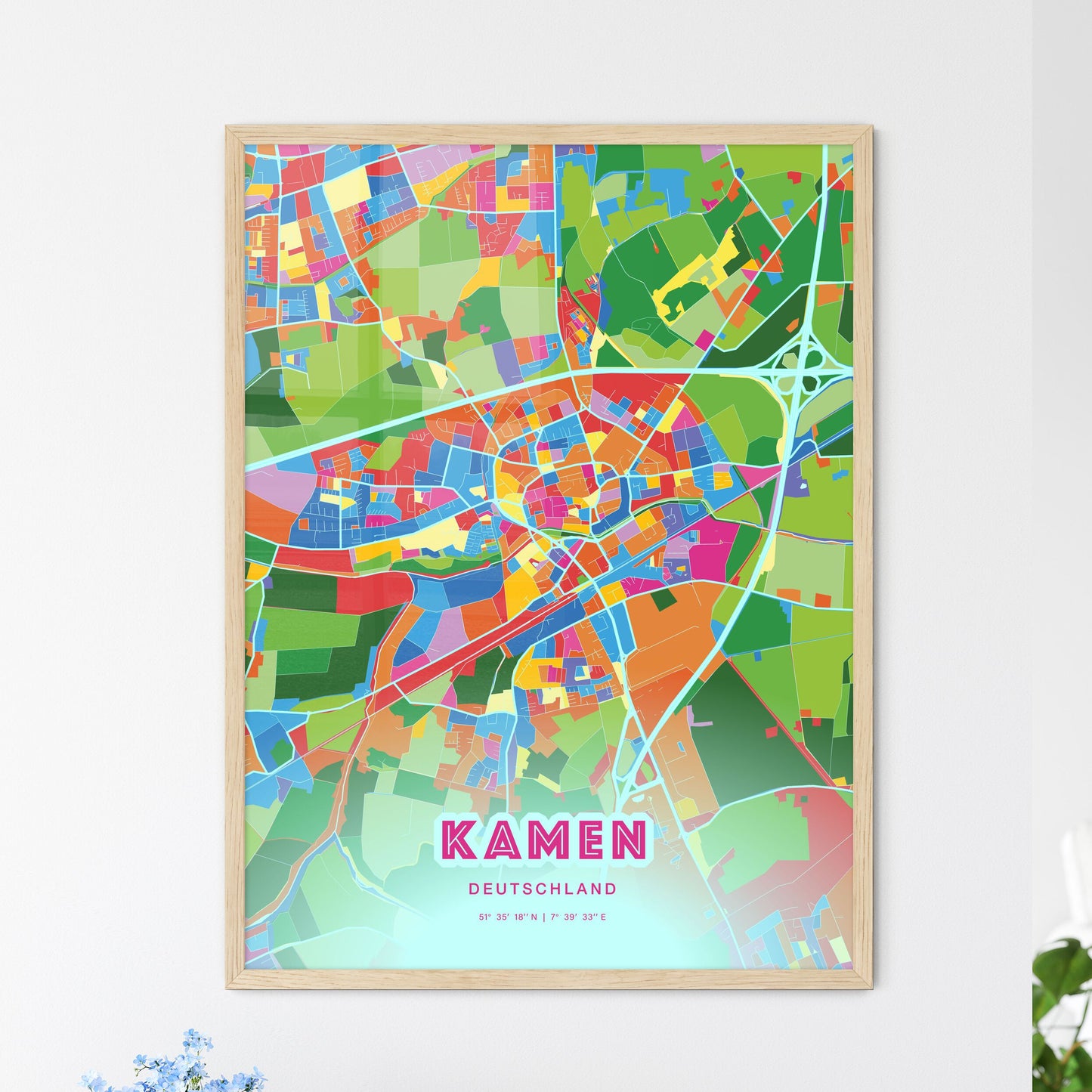 Colorful KAMEN GERMANY Fine Art Map Crazy Colors