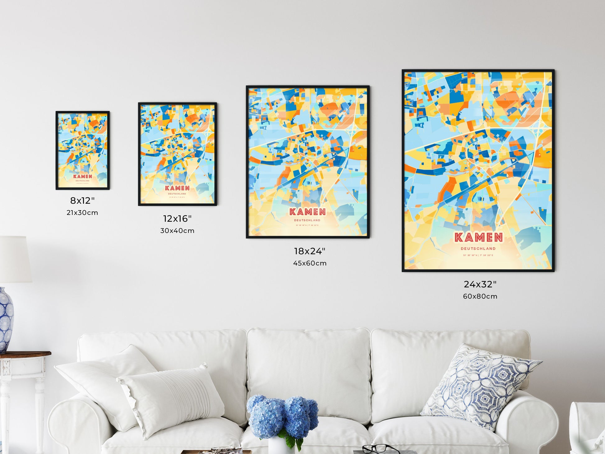 Colorful KAMEN GERMANY Fine Art Map Blue Orange