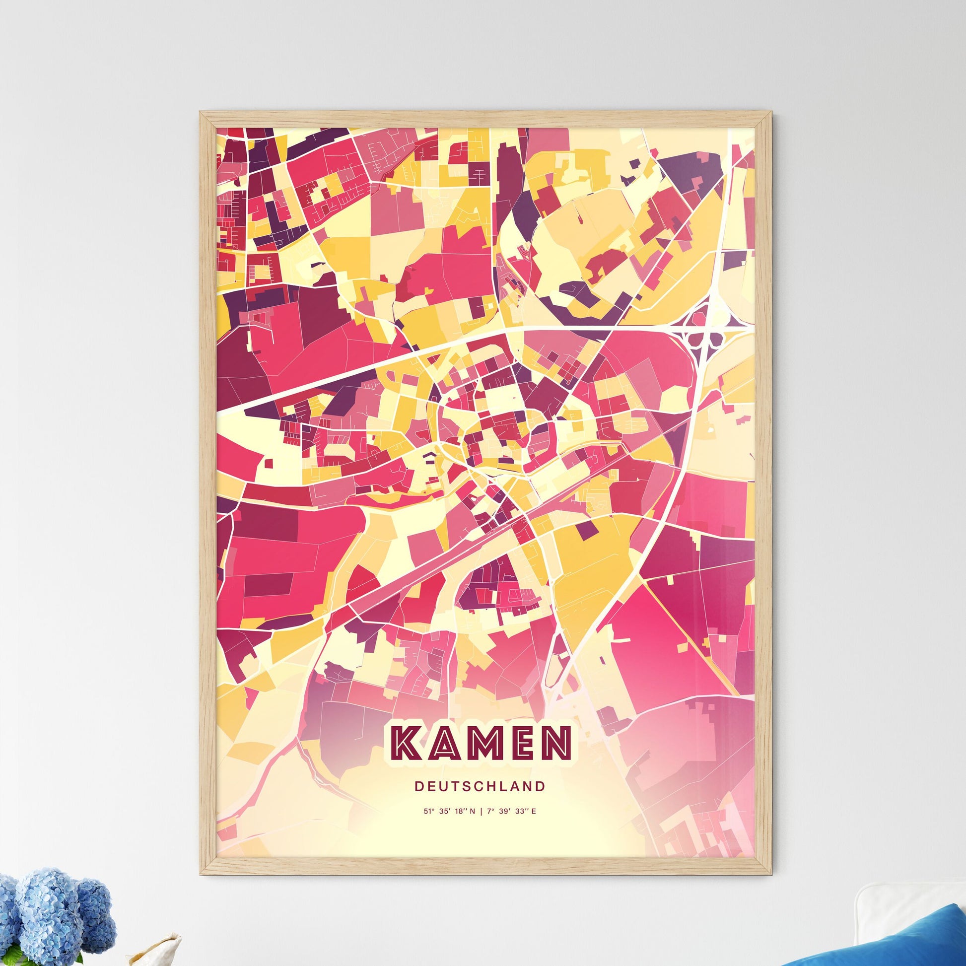 Colorful KAMEN GERMANY Fine Art Map Hot Red