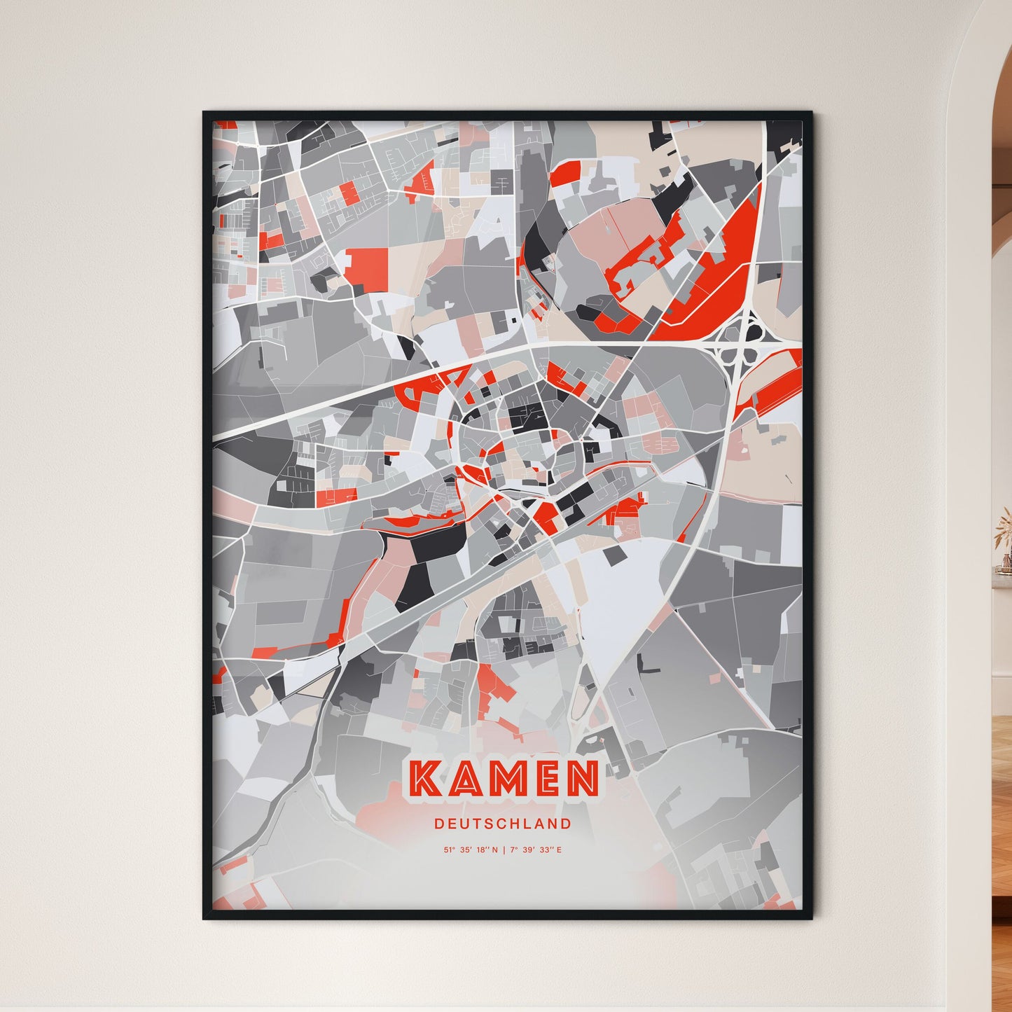 Colorful KAMEN GERMANY Fine Art Map Modern