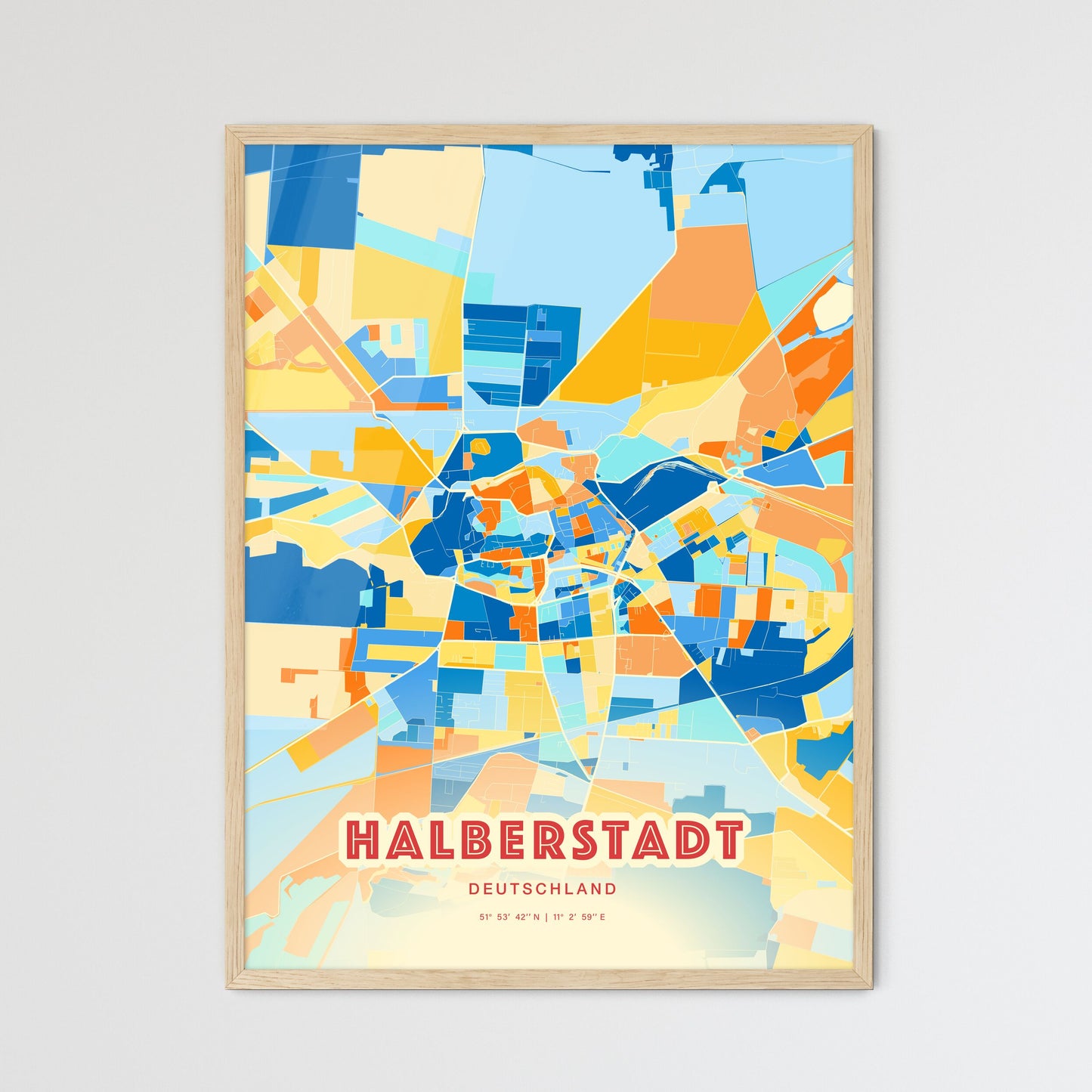 Colorful HALBERSTADT GERMANY Fine Art Map Blue Orange