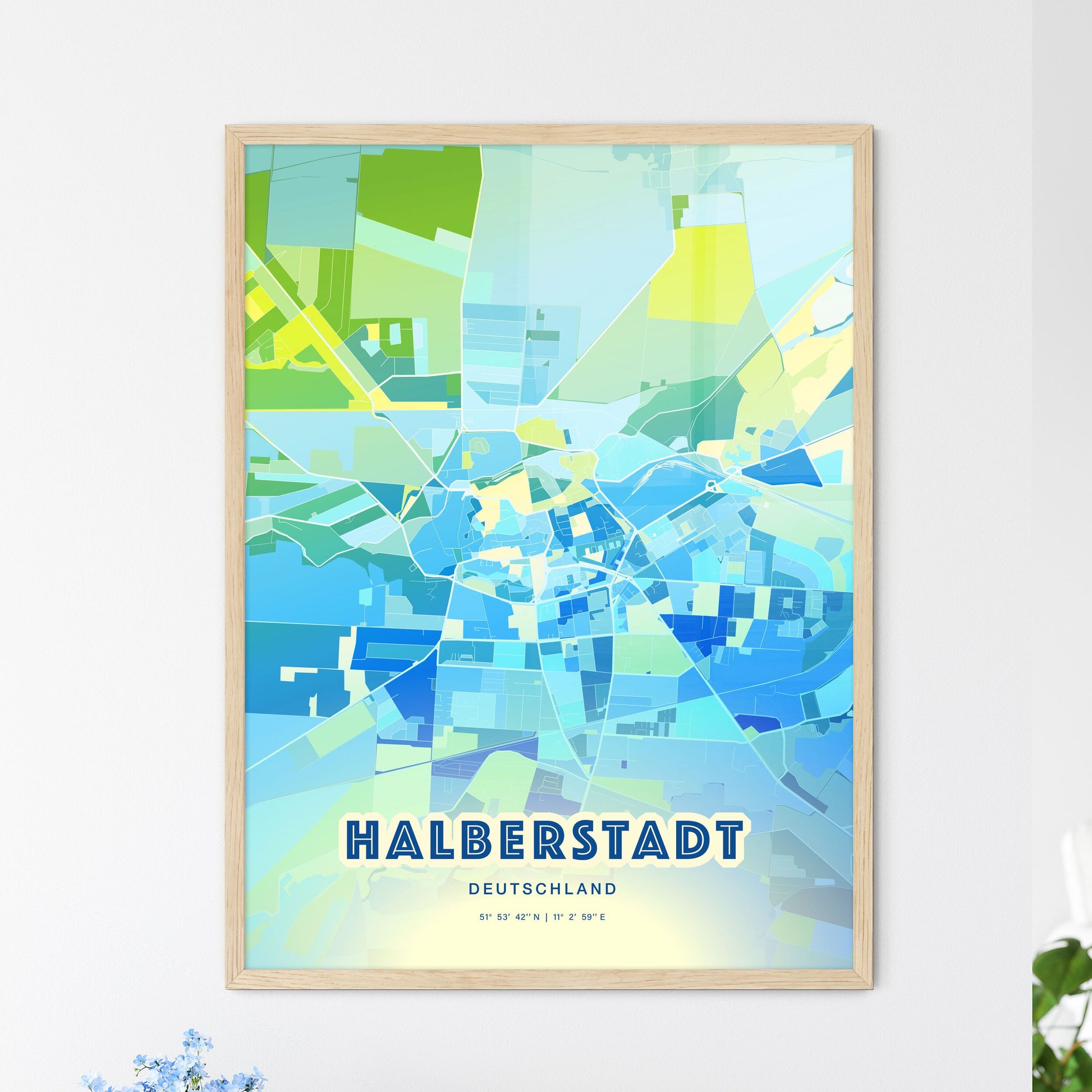 Colorful HALBERSTADT GERMANY Fine Art Map Cool Blue