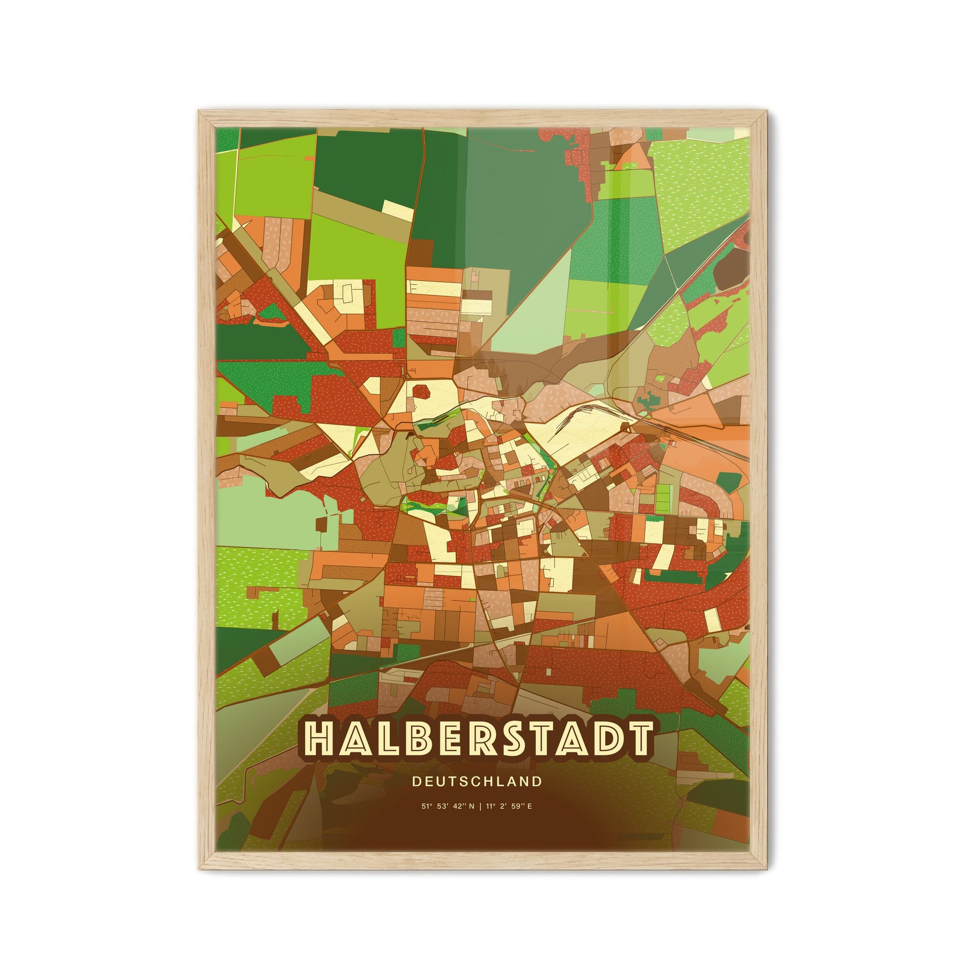 Colorful HALBERSTADT GERMANY Fine Art Map Farmhouse